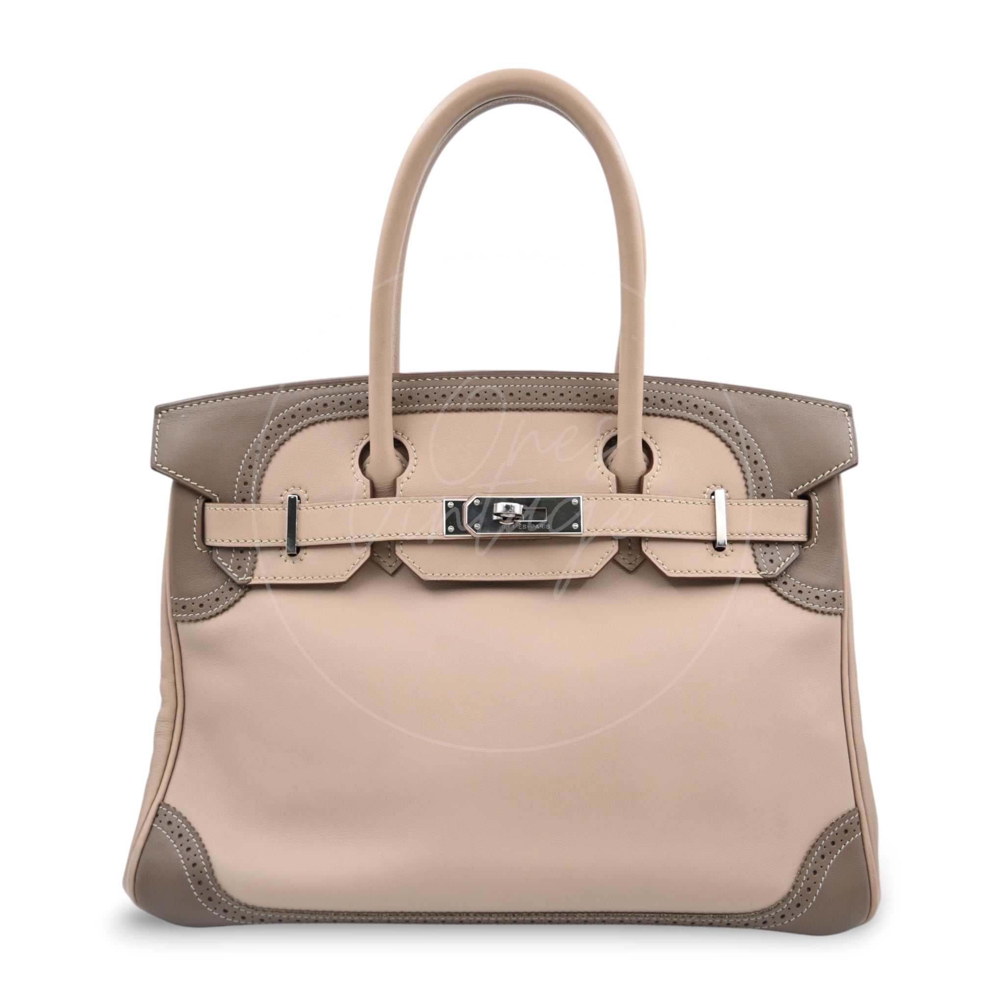 Hermes Birkin 30 Lace Ghillies Bag PHW Argile and Etoupe Square P