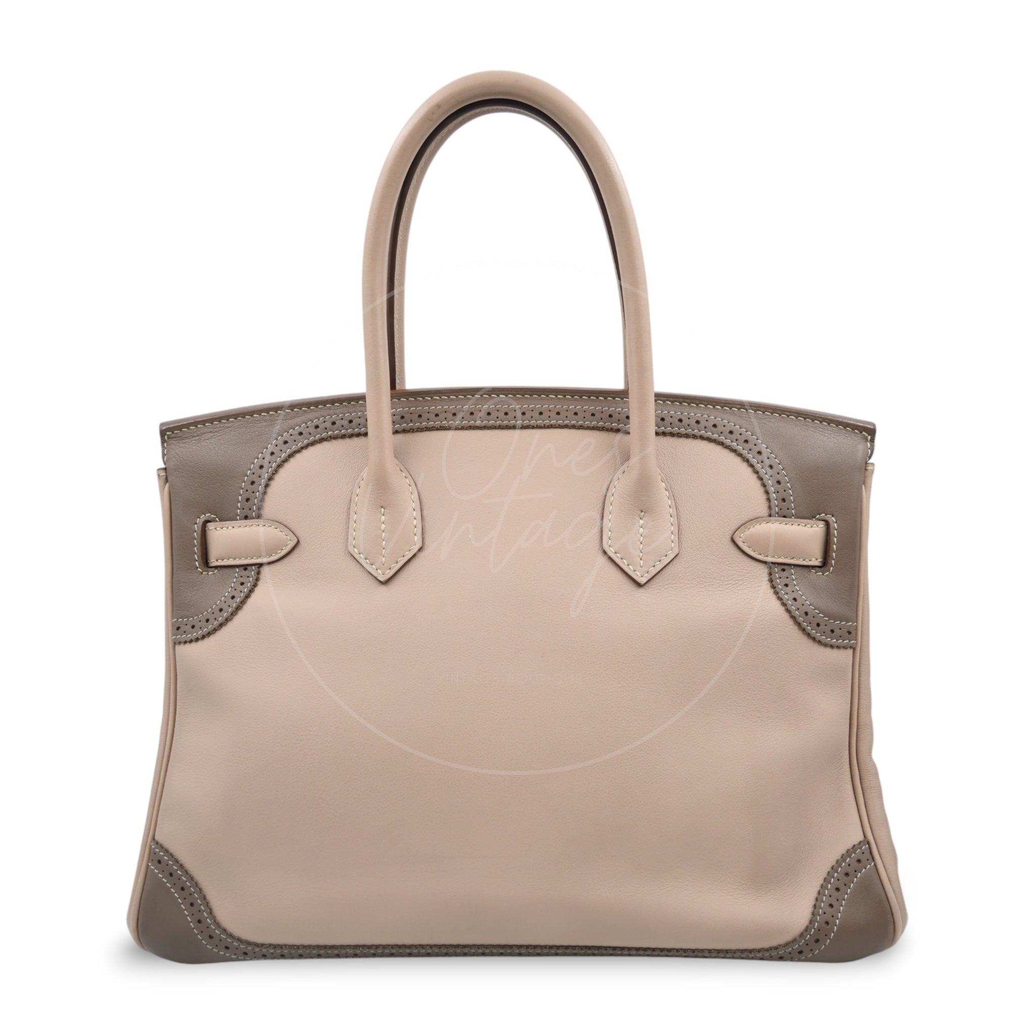 Hermes Birkin 30 Lace Ghillies Bag PHW Argile and Etoupe Square P