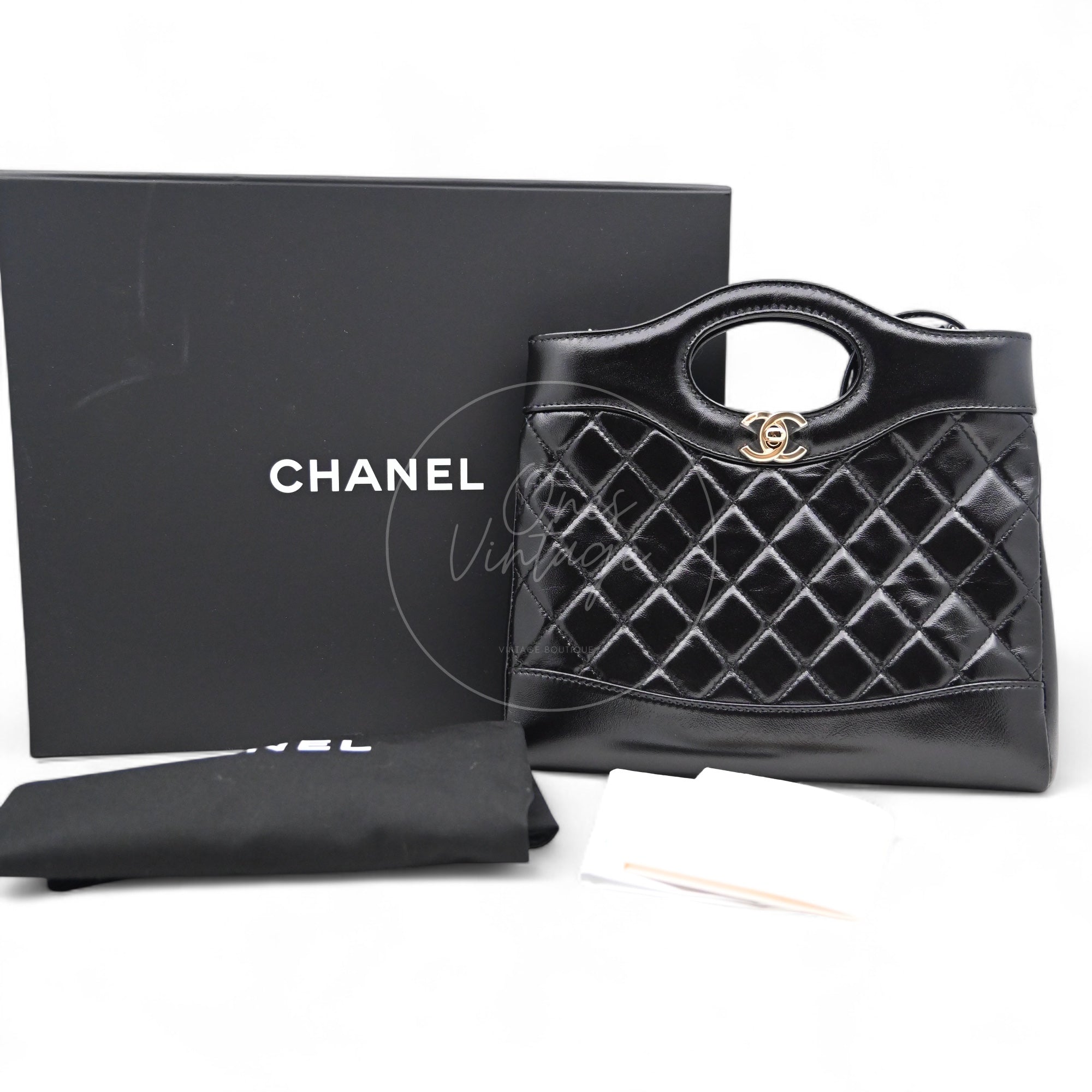 Chanel Mini 31 Black Shinny Calfskin Microchip GHW Black Series KE