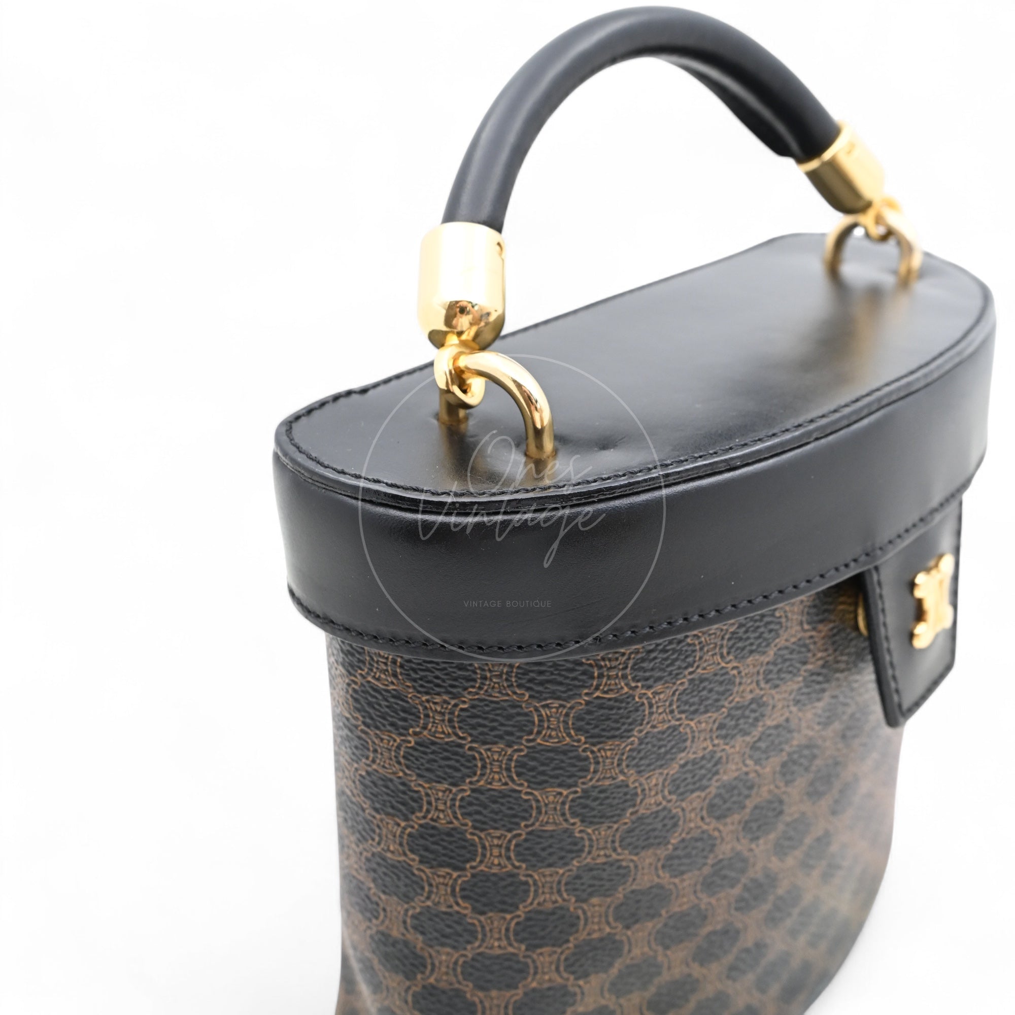 Celine Vintage Macadam Vanity Case GHW Black
