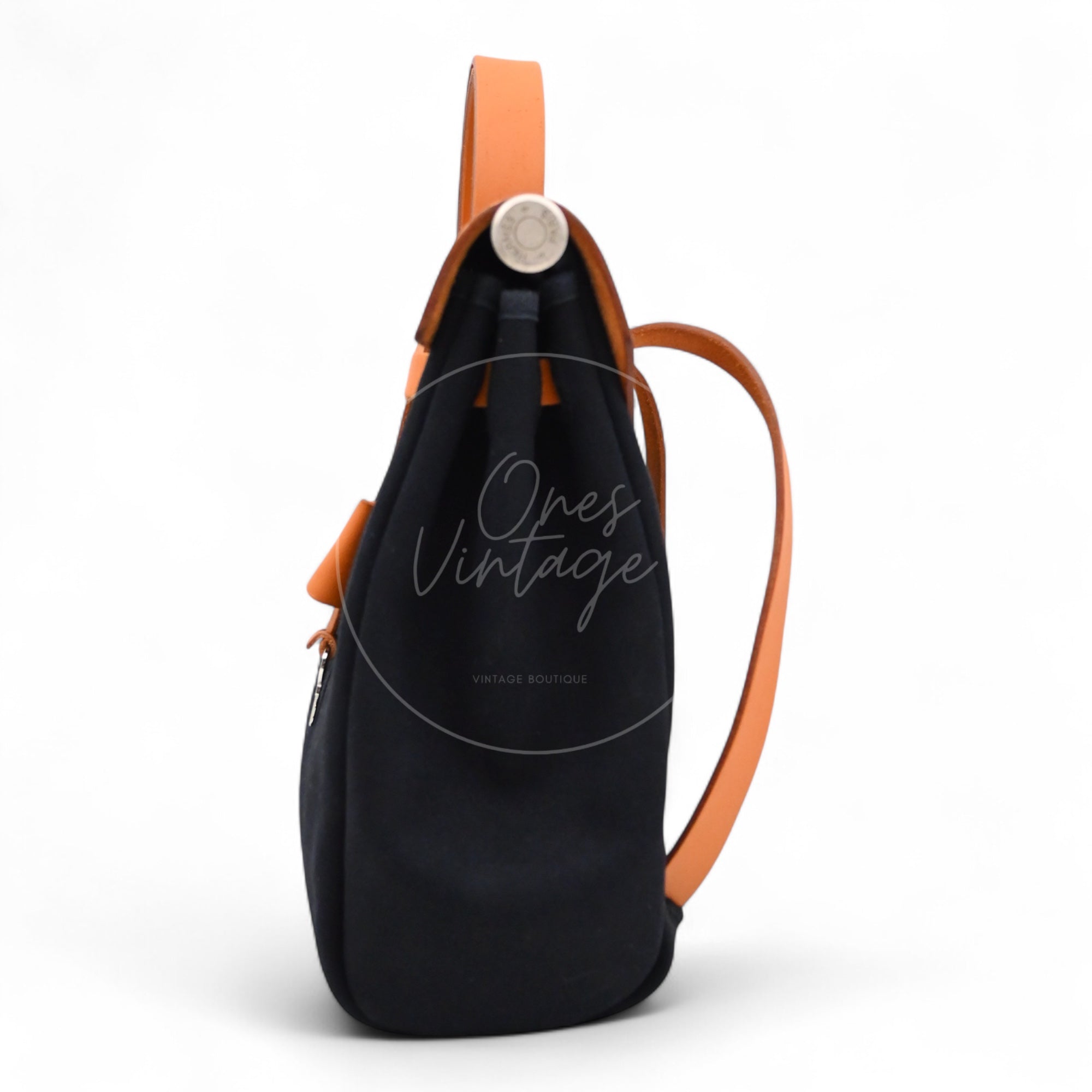 Hermes Herbag Backpack Swift PHW Black Tolie & Brown Square G
