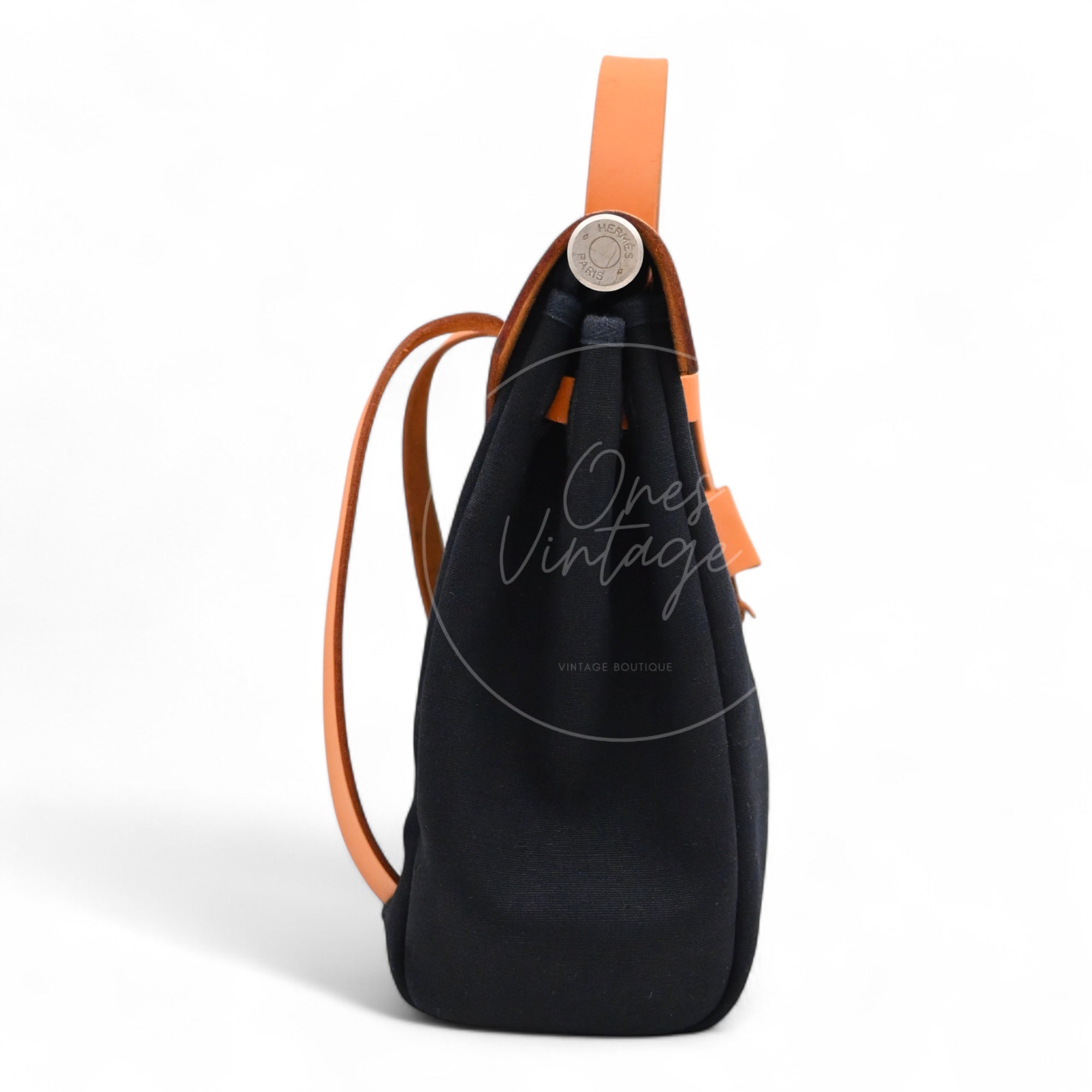 Hermes Herbag Backpack Swift PHW Black Tolie & Brown Square G