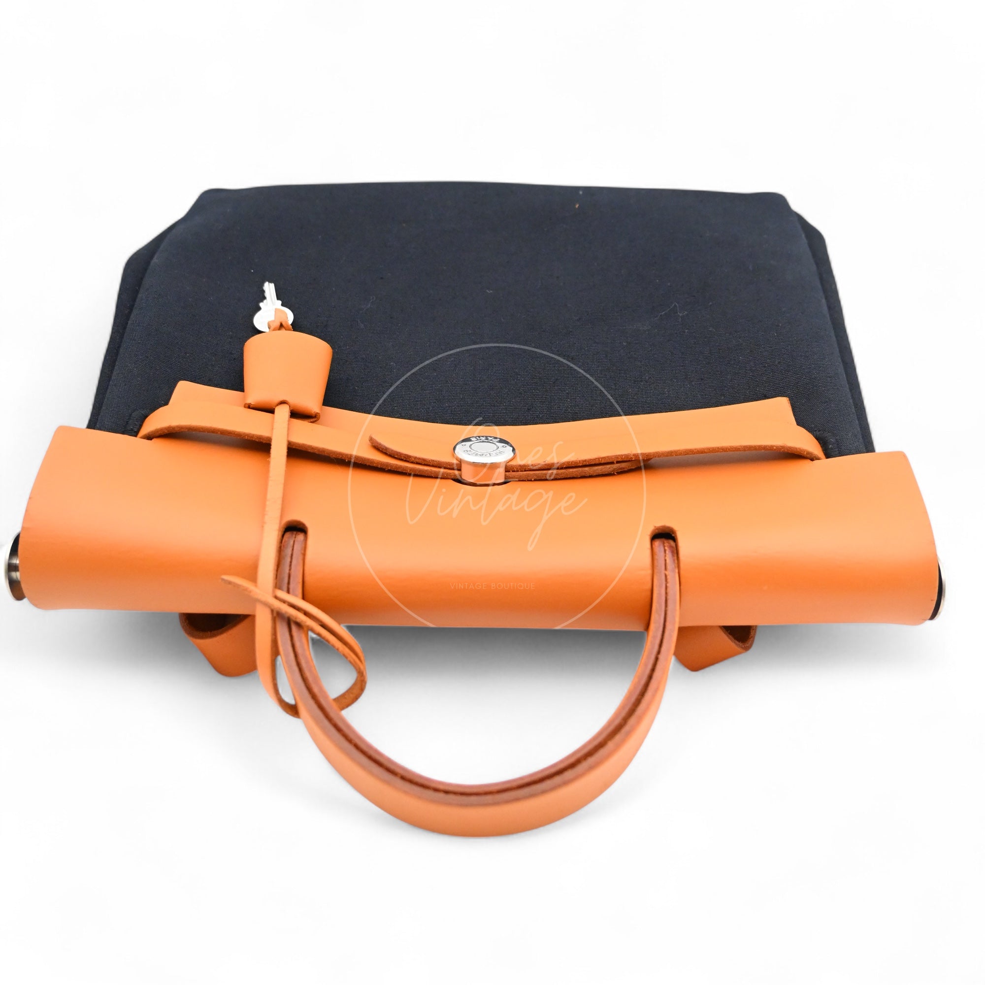 Hermes Herbag Backpack Swift PHW Black Tolie & Brown Square G