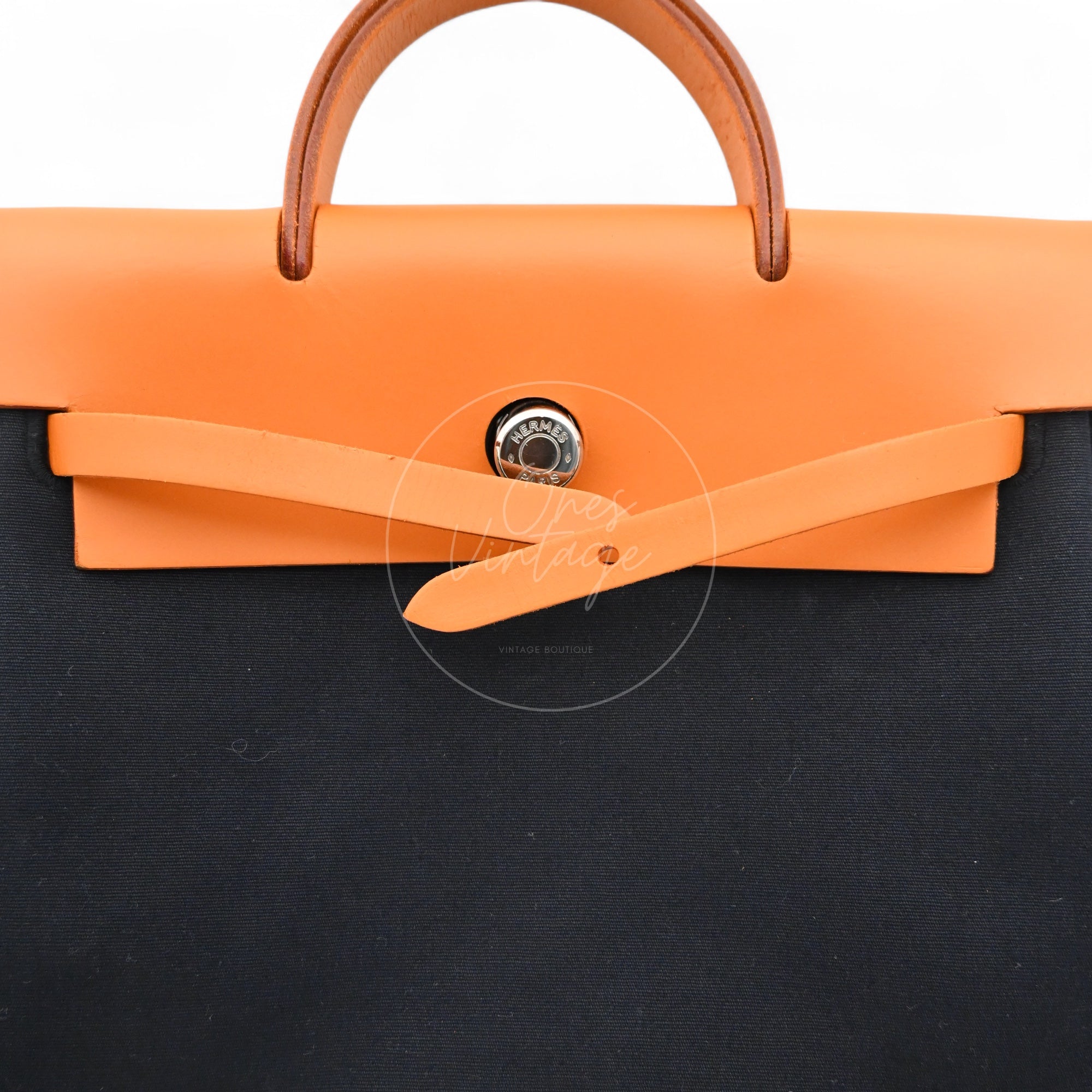 Hermes Herbag Backpack Swift PHW Black Tolie & Brown Square G