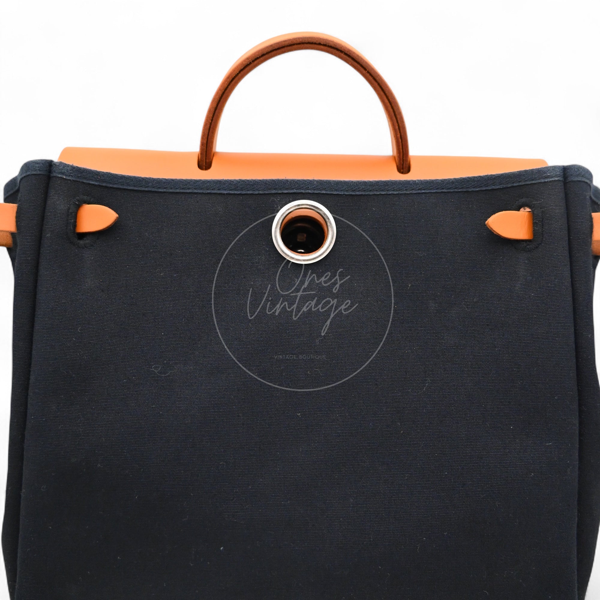 Hermes Herbag Backpack Swift PHW Black Tolie & Brown Square G