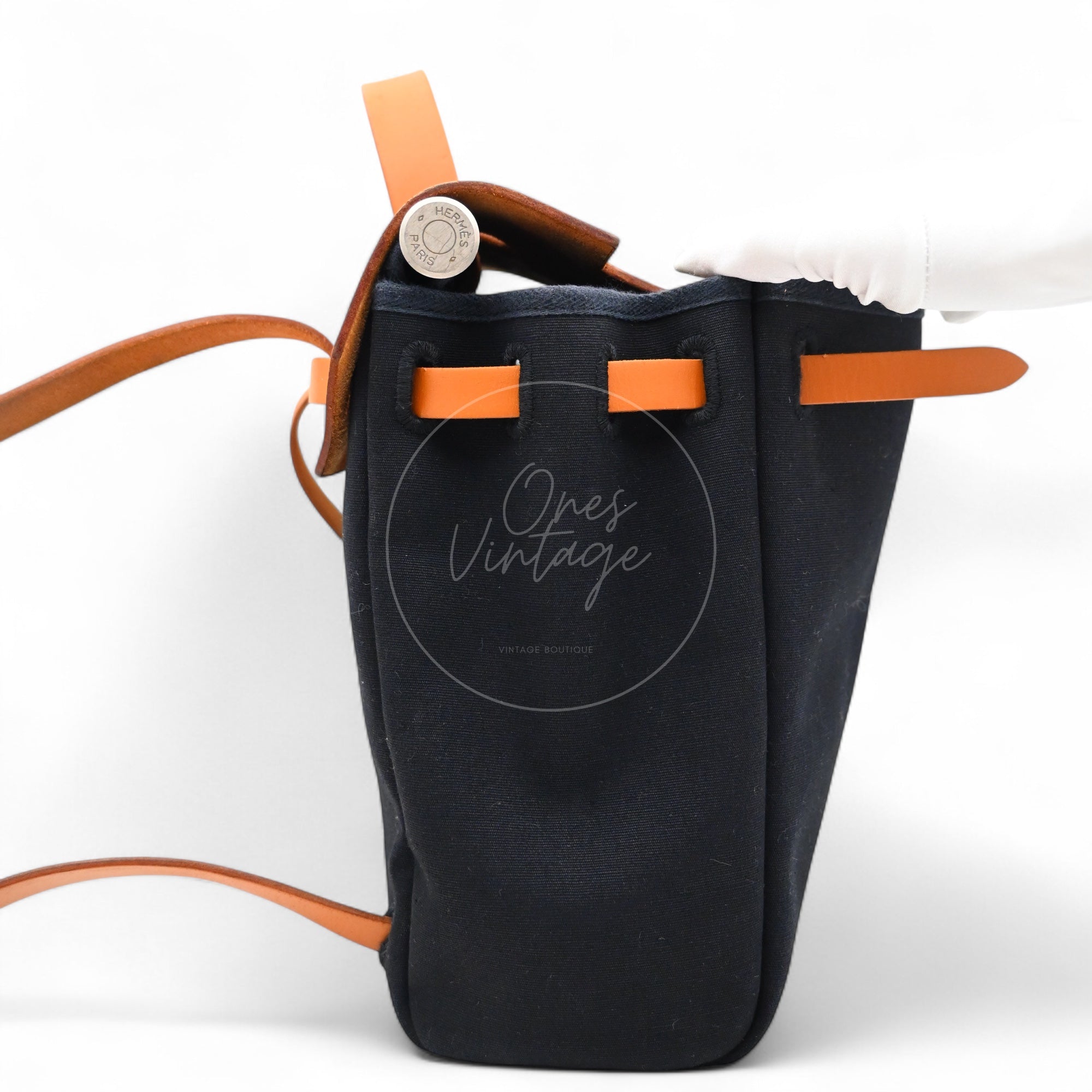 Hermes Herbag Backpack Swift PHW Black Tolie & Brown Square G