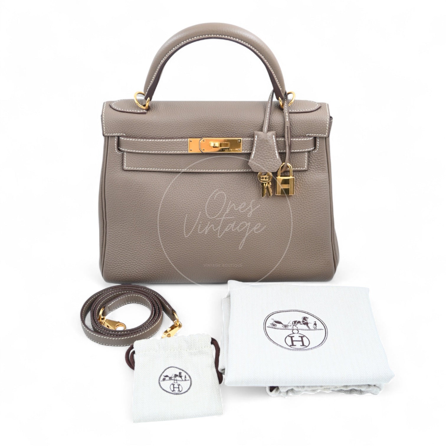 Hermes Kelly 28 Togo Etoupe GHW Stamp T