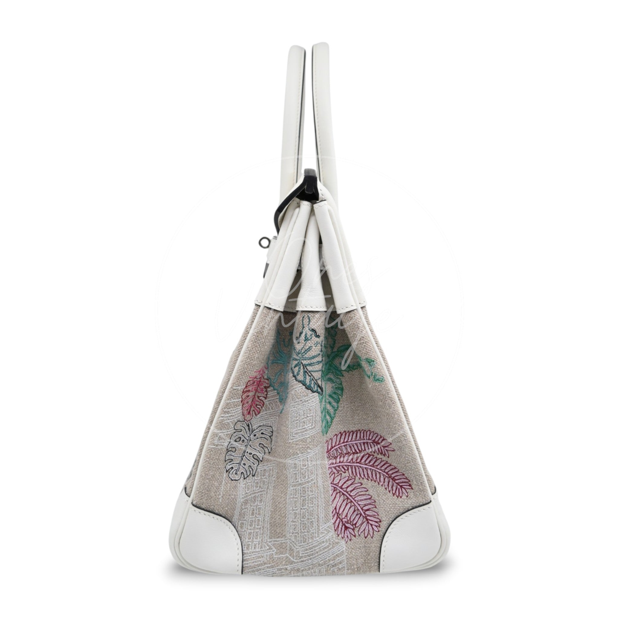Hermes Birkin 35 Faubourg Tropical Embroidered Toile de Camp Swift PHW White Stamp U