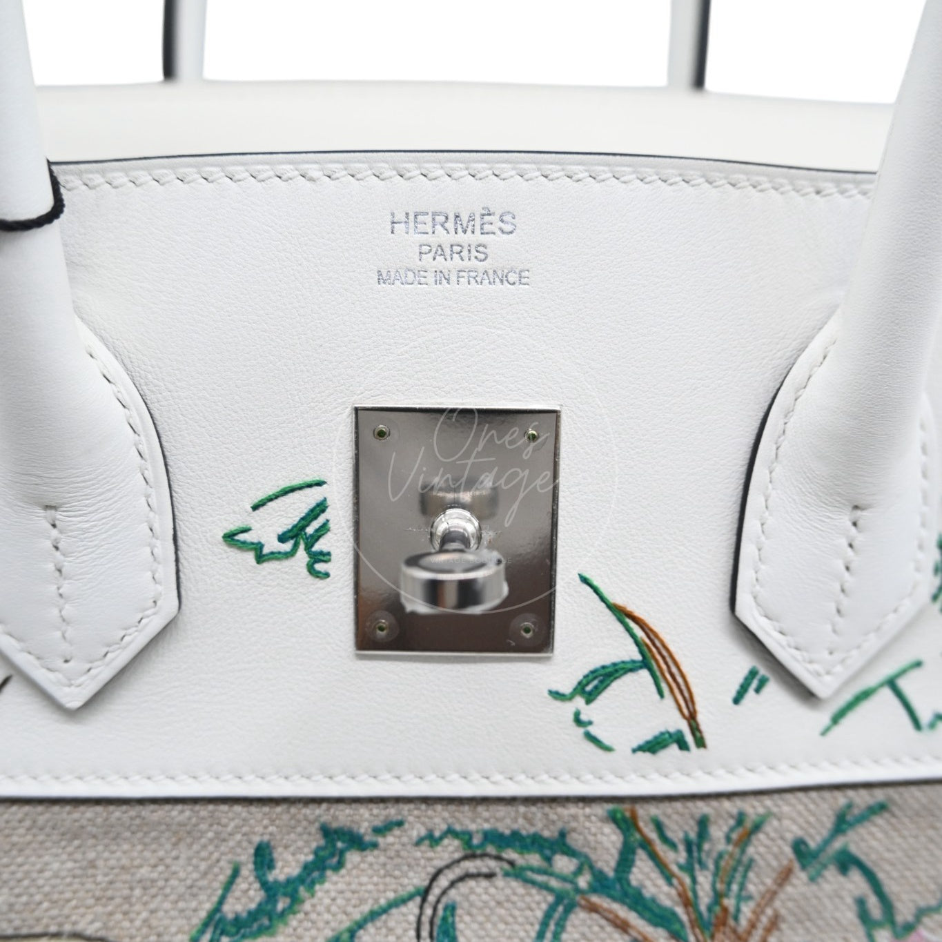 Hermes Birkin 35 Faubourg Tropical Embroidered Toile de Camp Swift PHW White Stamp U