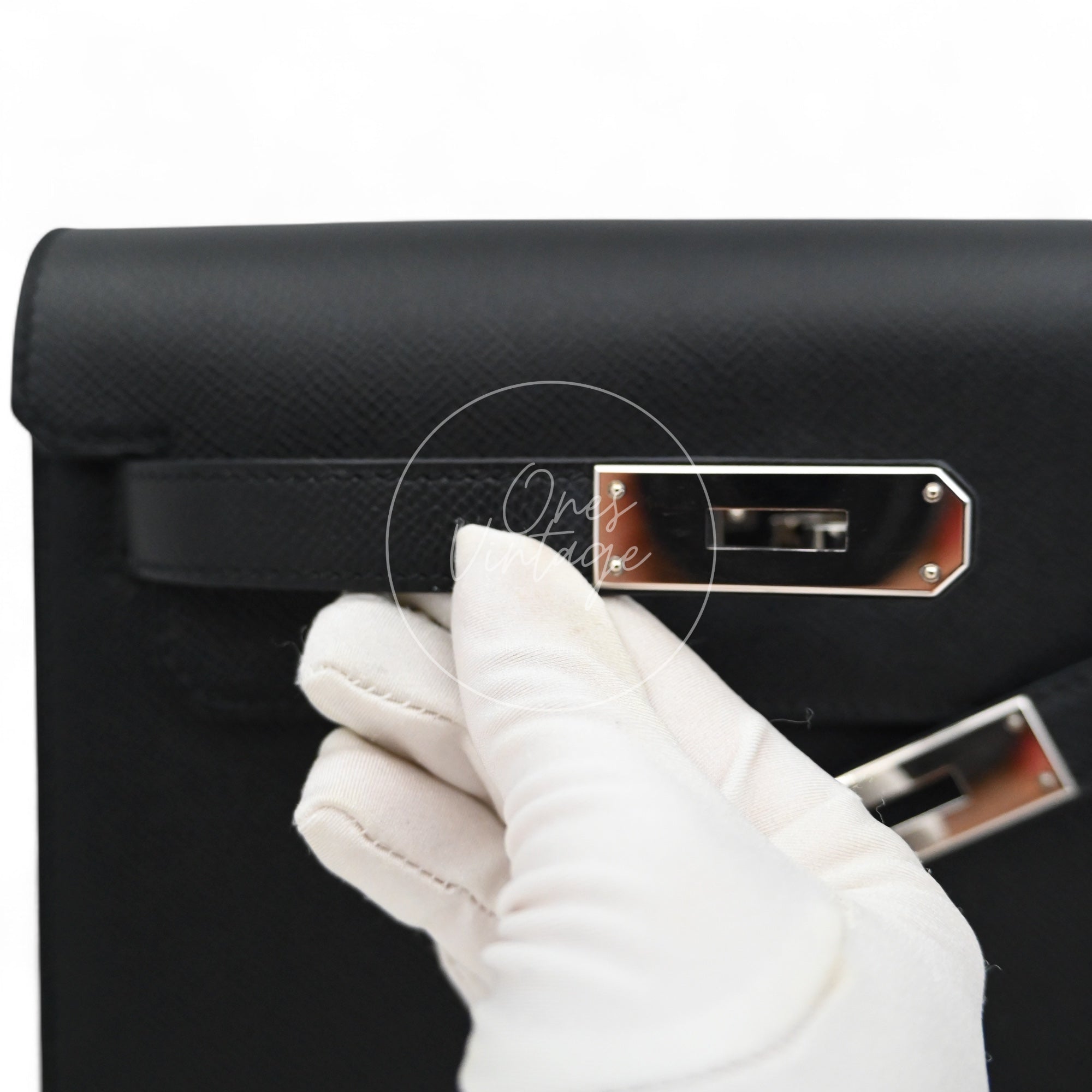 Hermes Kelly Depeches 25 Epsom PHW Black Stamp D