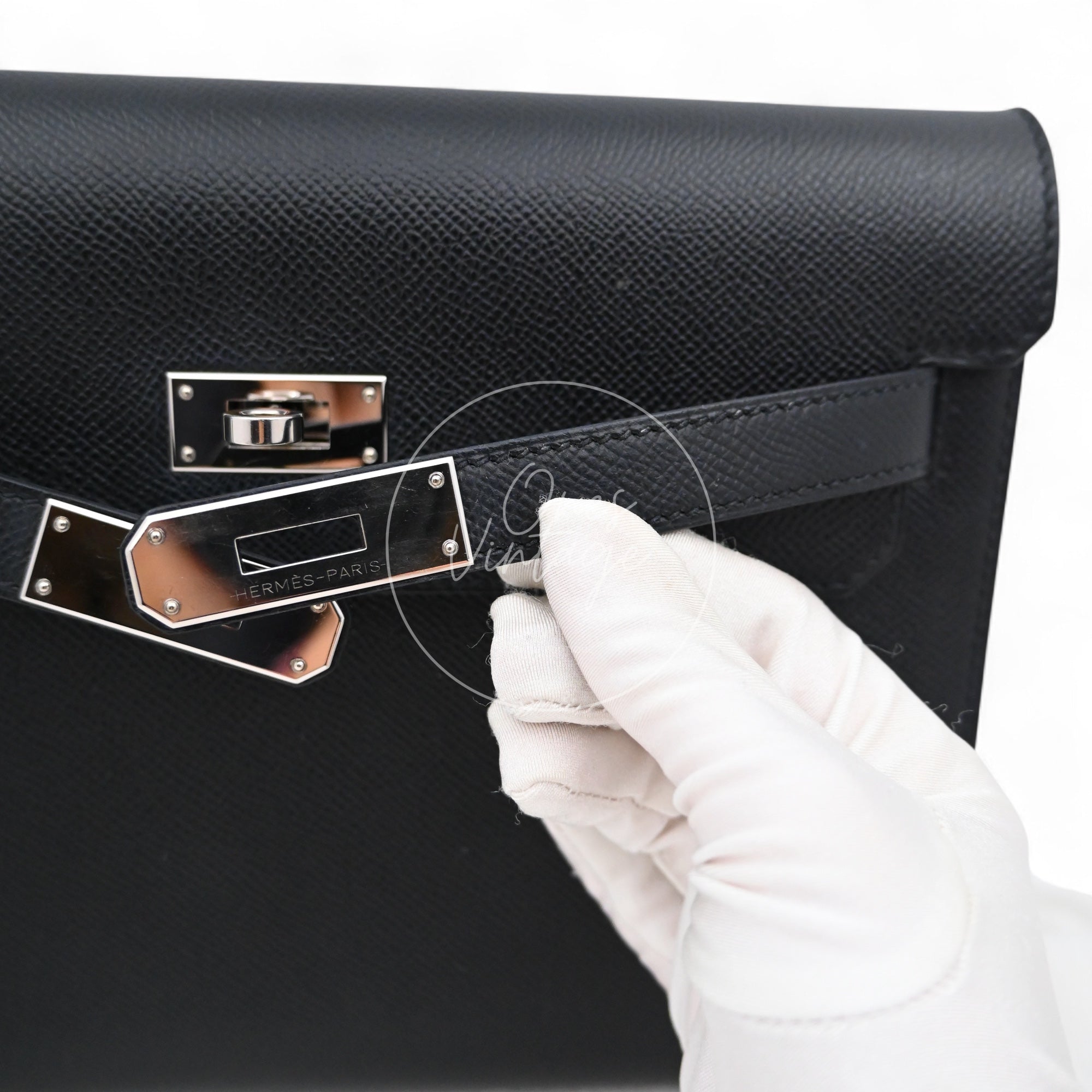 Hermes Kelly Depeches 25 Epsom PHW Black Stamp D