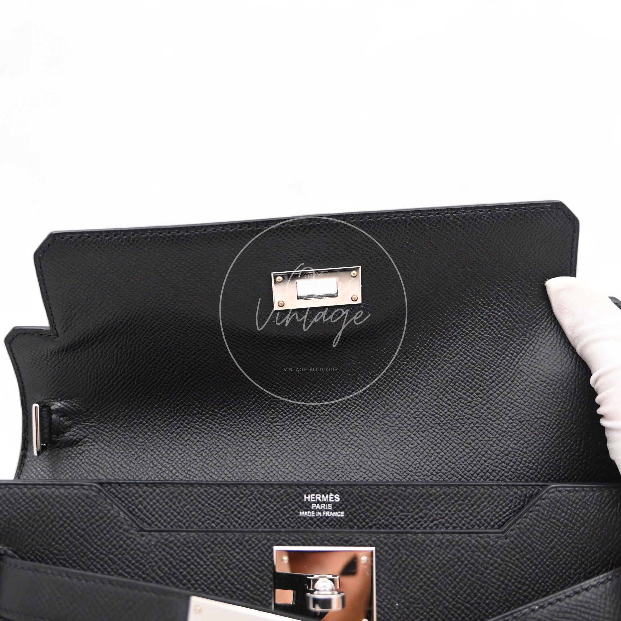 Hermes Kelly Depeches 25 Epsom PHW Black Stamp D