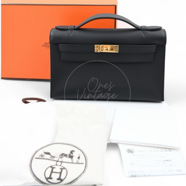 Hermes Kelly Pochette Black GHW Stamp K
