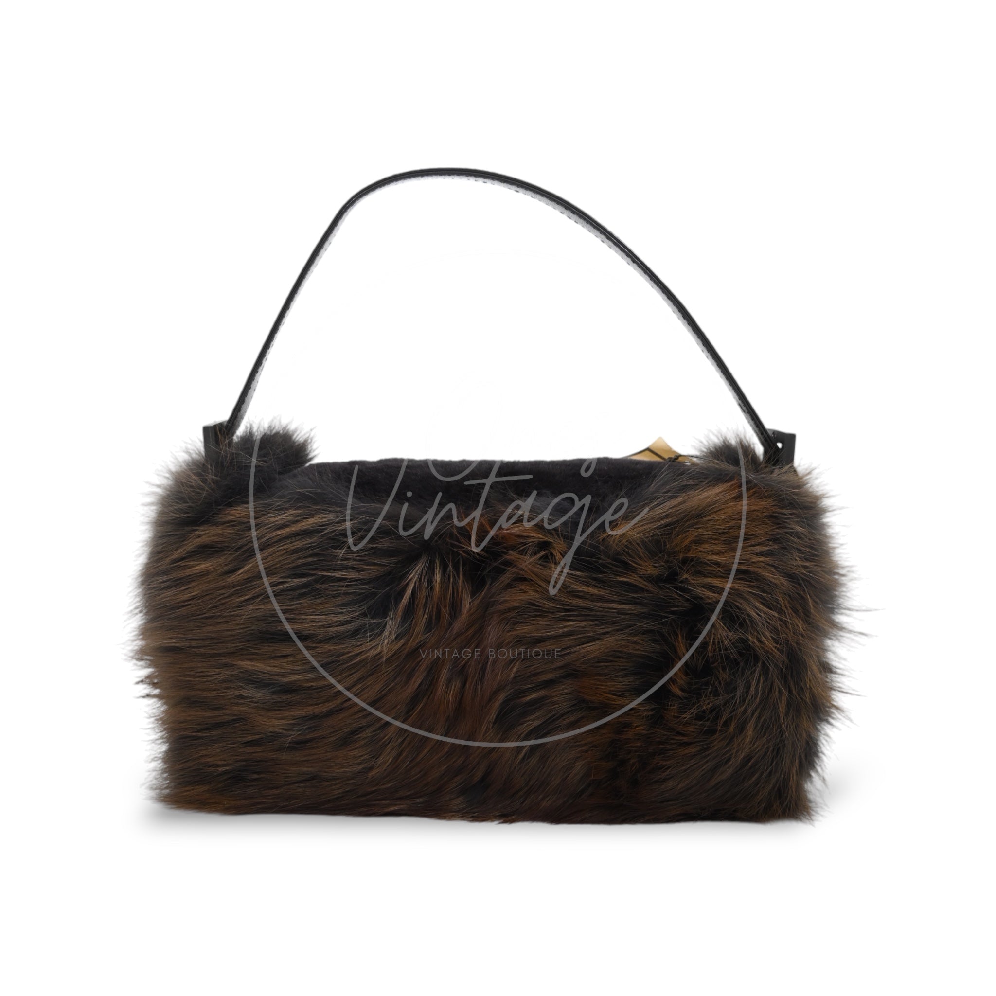 Fendi Fur Baguette Handbag PHW Black Brown