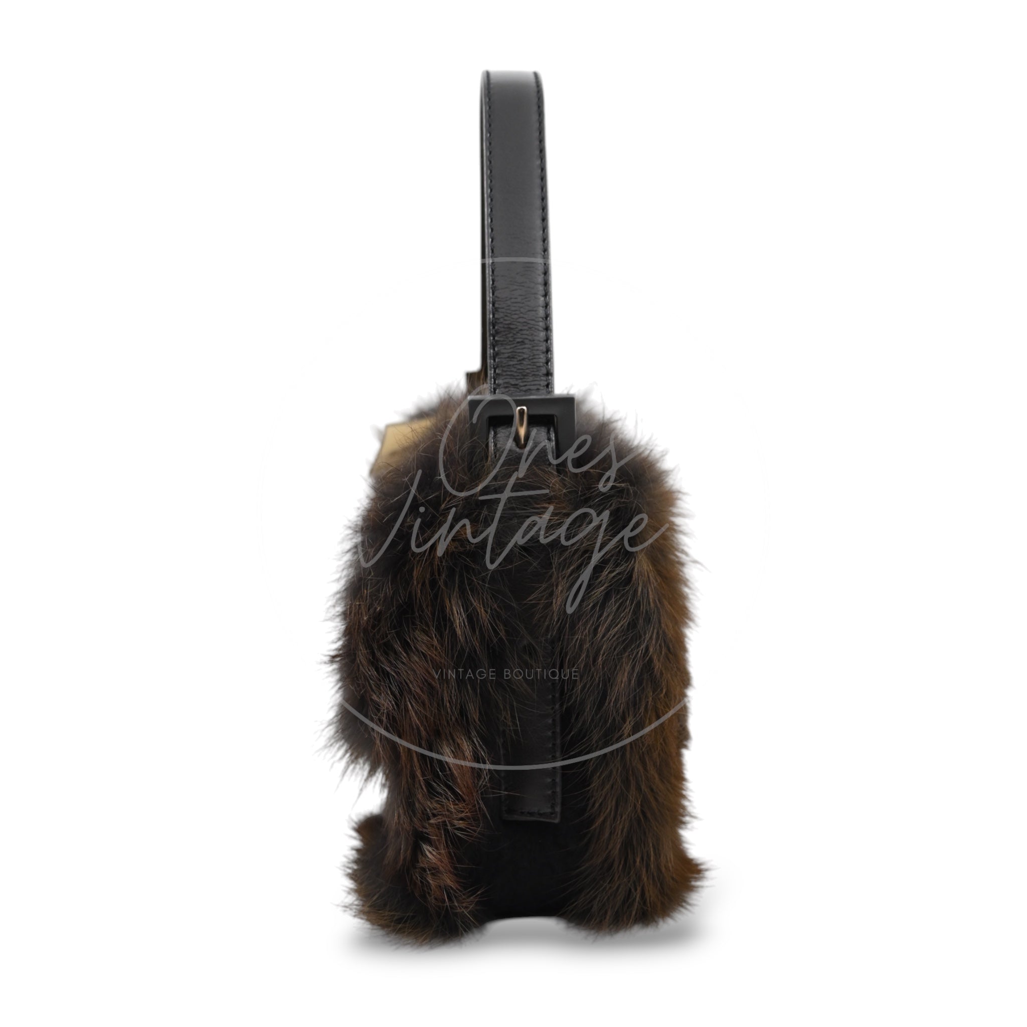 Fendi Fur Baguette Handbag PHW Black Brown
