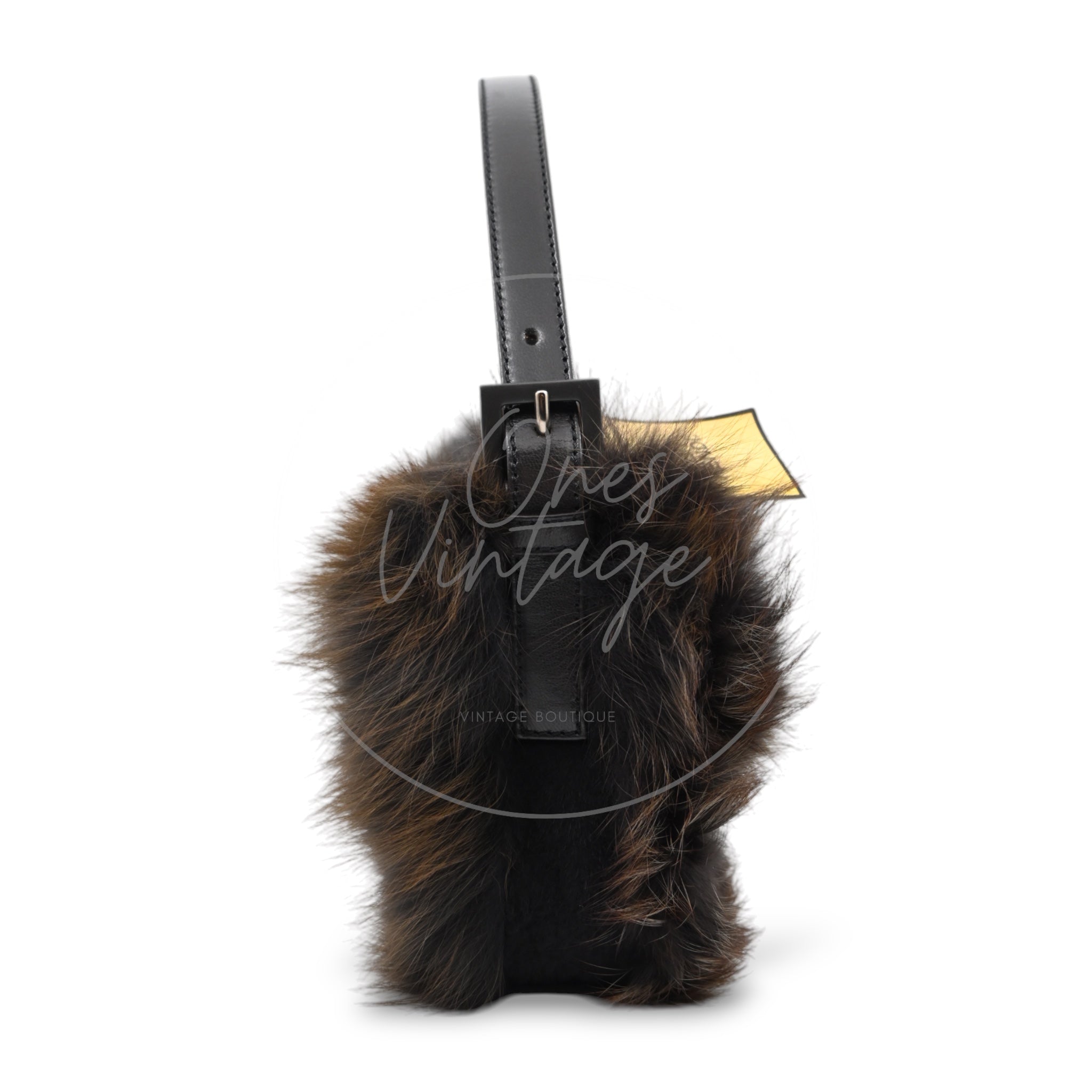 Fendi Fur Baguette Handbag PHW Black Brown