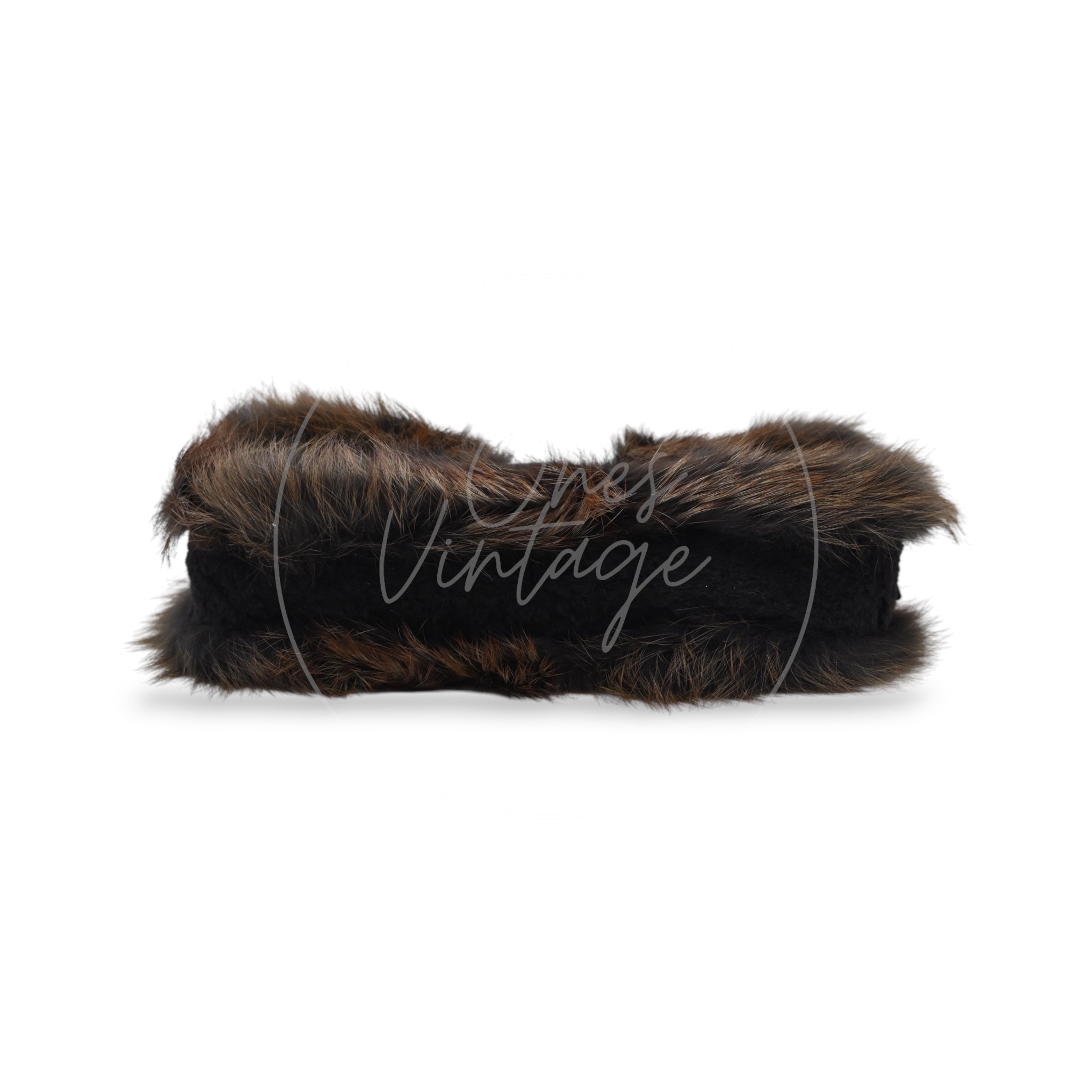 Fendi Fur Baguette Handbag PHW Black Brown