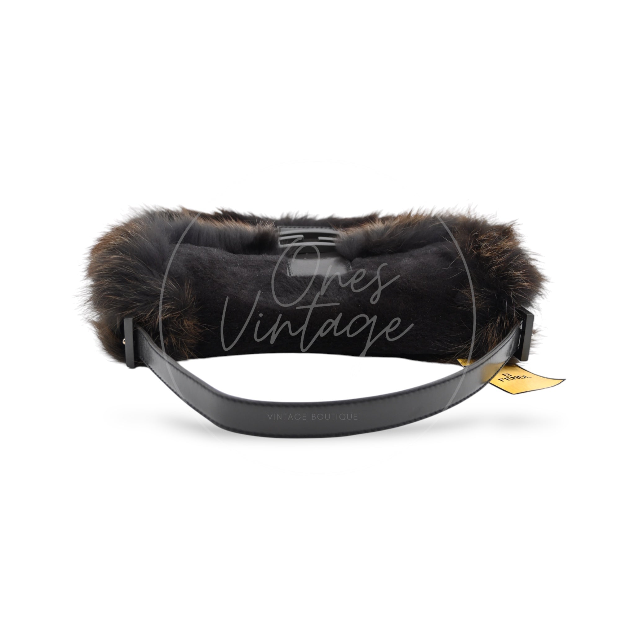 Fendi Fur Baguette Handbag PHW Black Brown