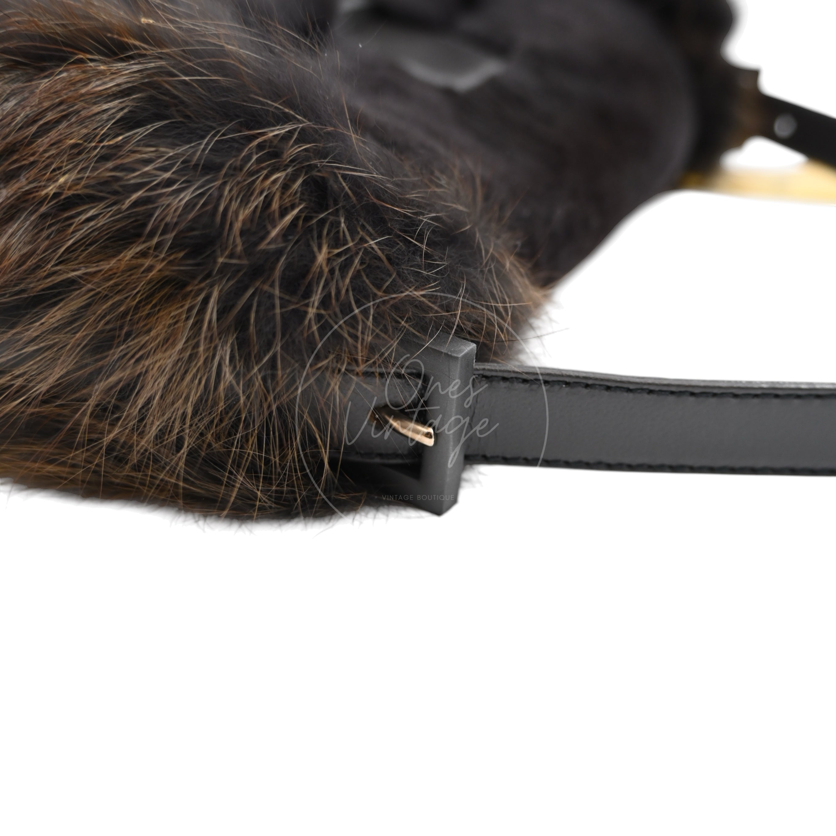Fendi Fur Baguette Handbag PHW Black Brown