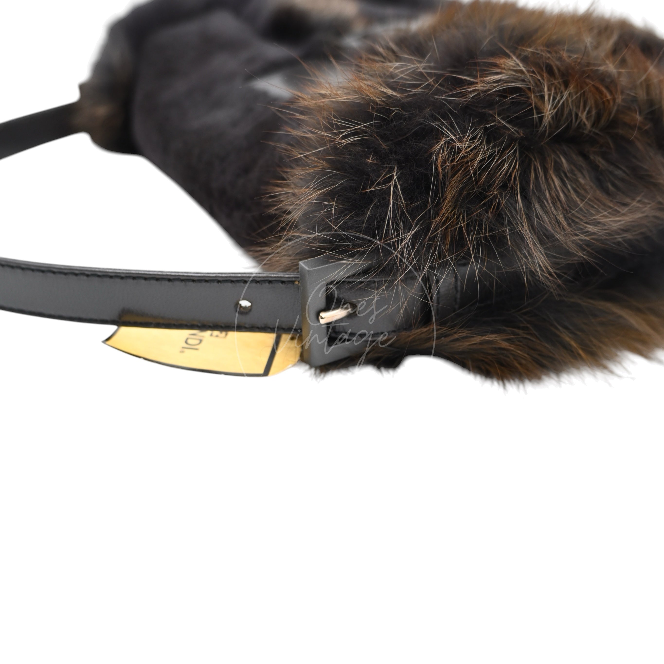 Fendi Fur Baguette Handbag PHW Black Brown