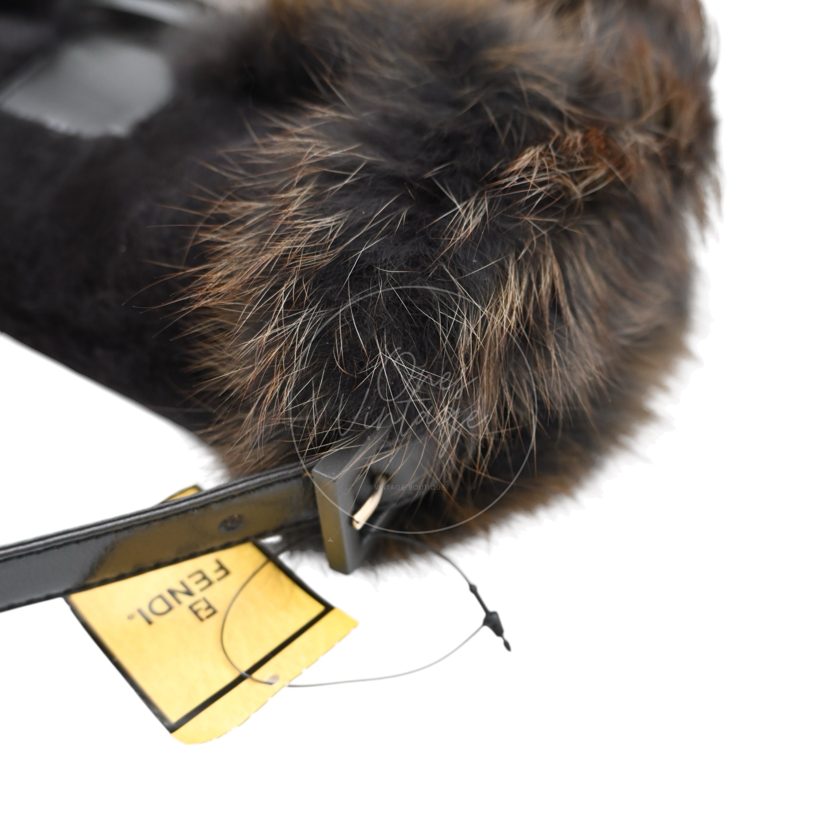 Fendi Fur Baguette Handbag PHW Black Brown