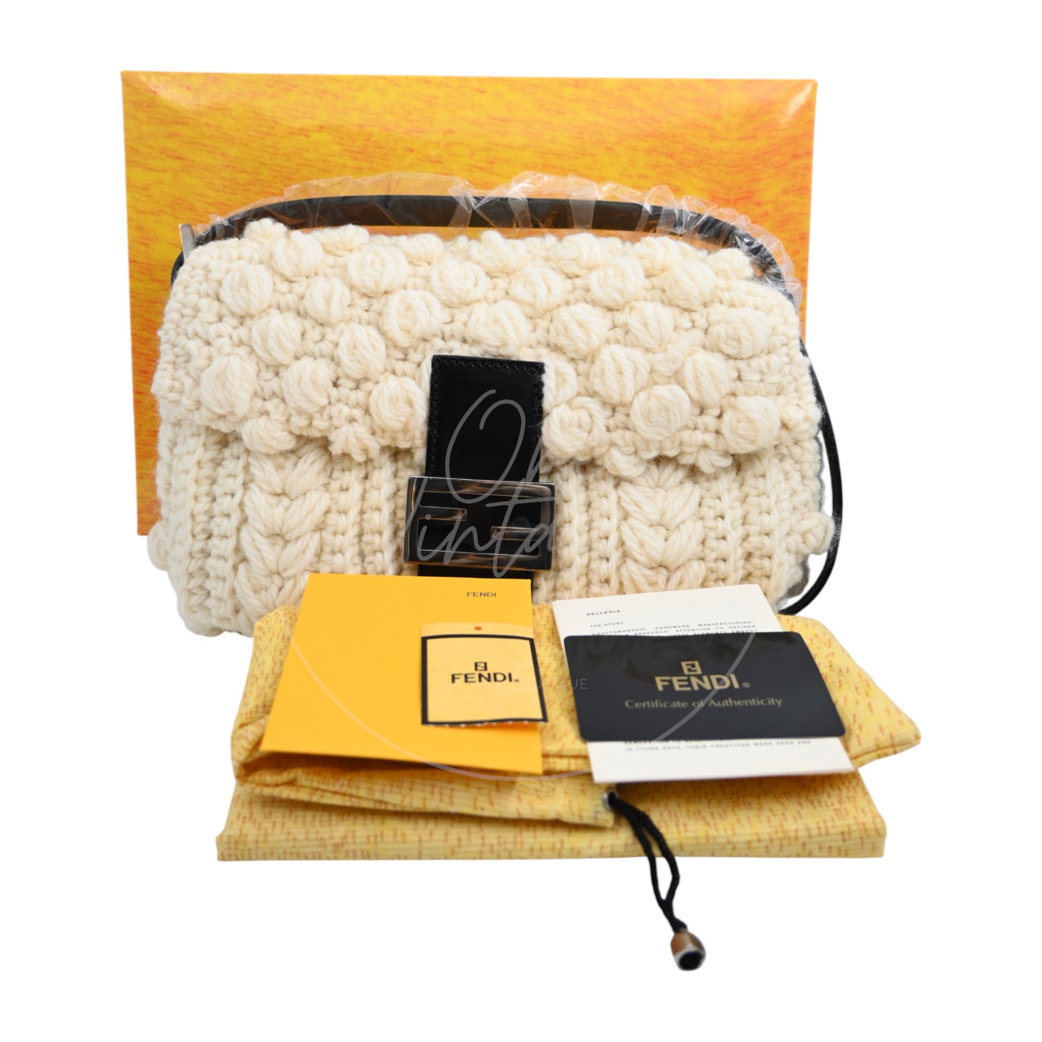 Fendi Mamma Baguette Knit Wool Handbag PHW White