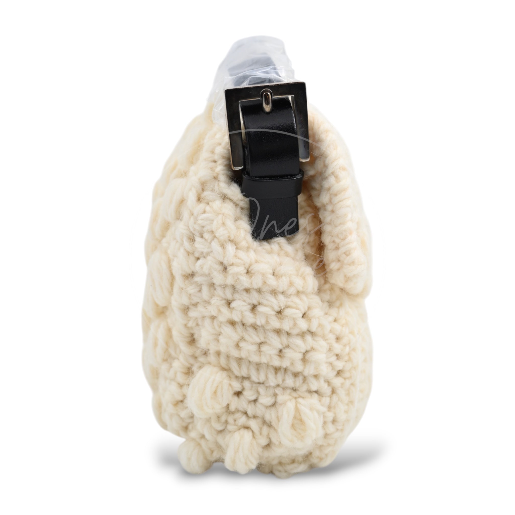 Fendi Mamma Baguette Knit Wool Handbag PHW White