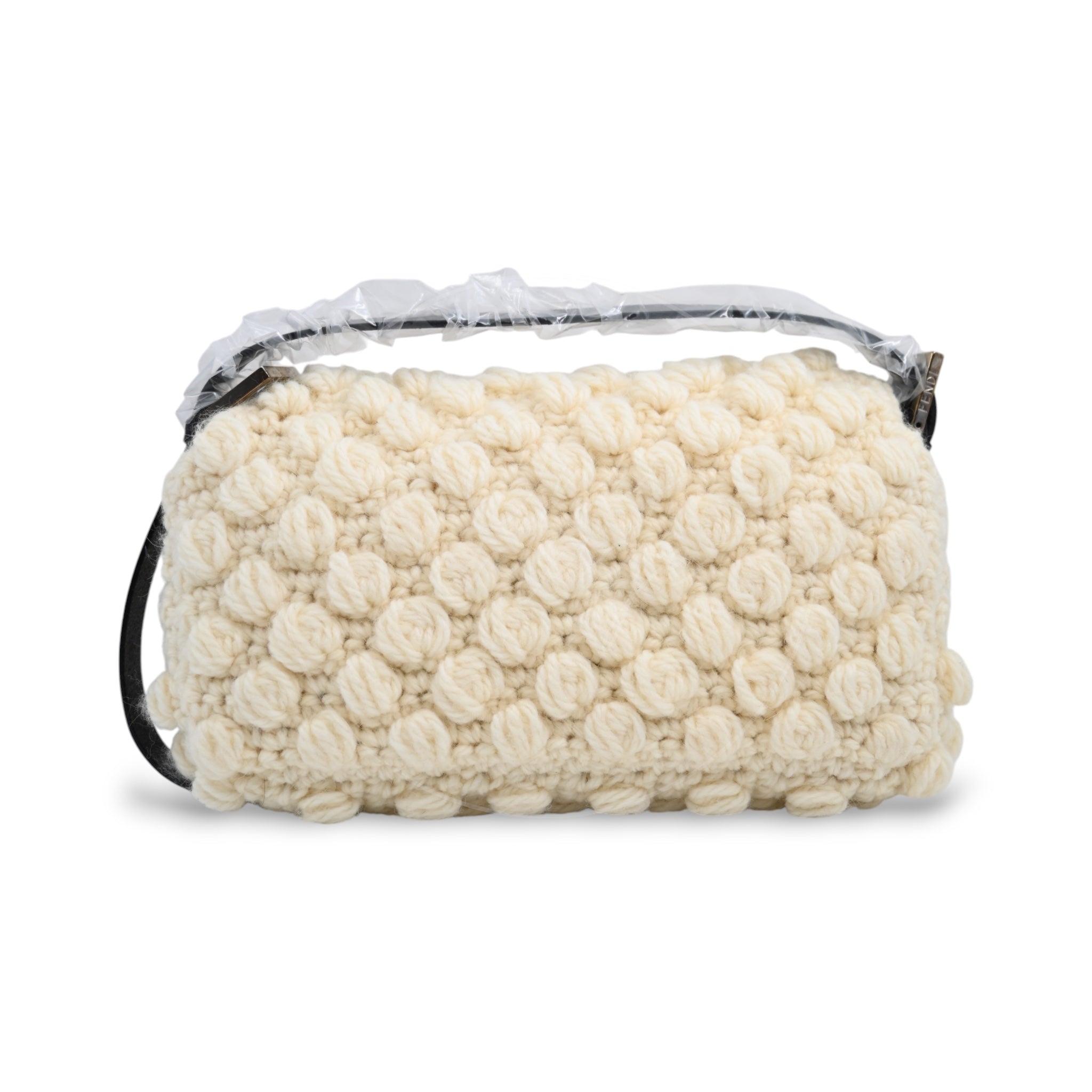 Fendi Mamma Baguette Knit Wool Handbag PHW White