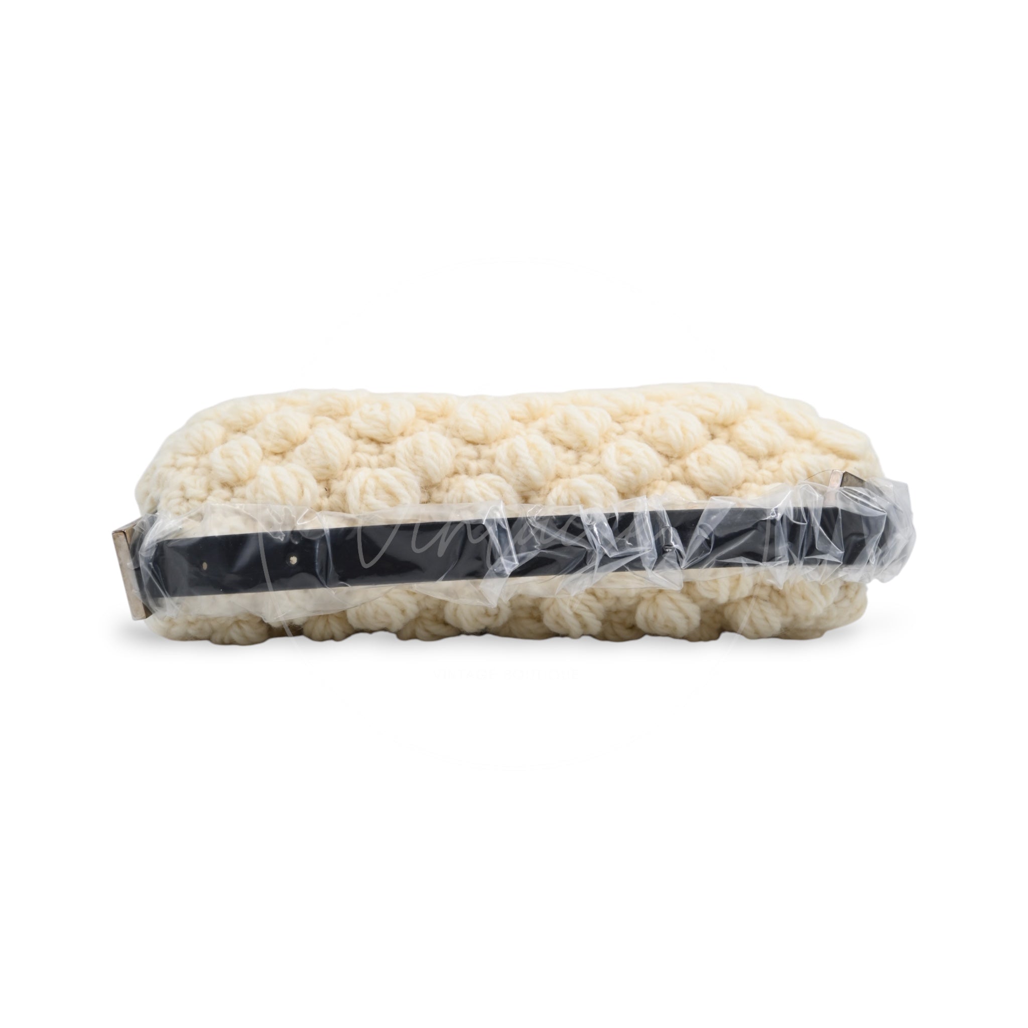 Fendi Mamma Baguette Knit Wool Handbag PHW White