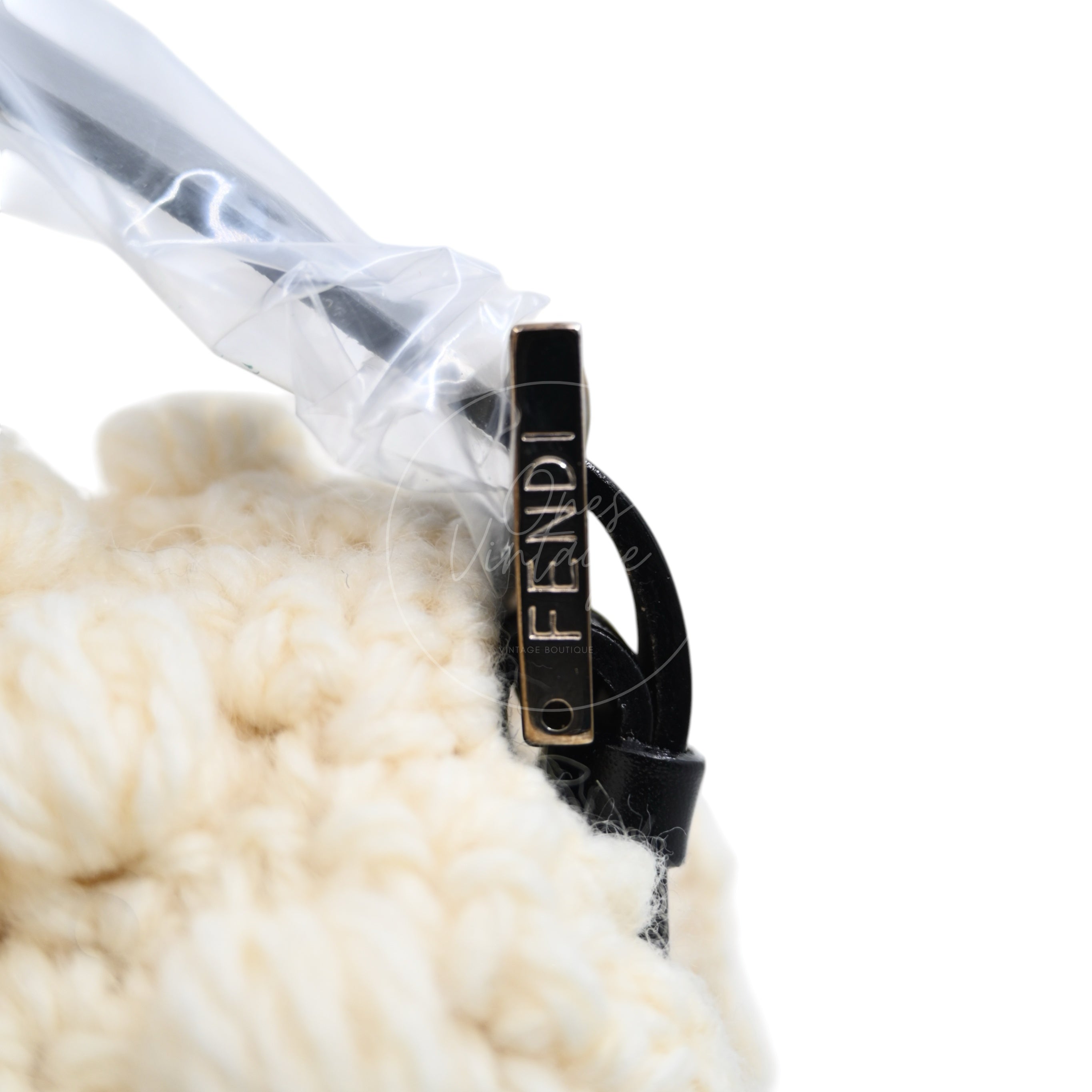 Fendi Mamma Baguette Knit Wool Handbag PHW White