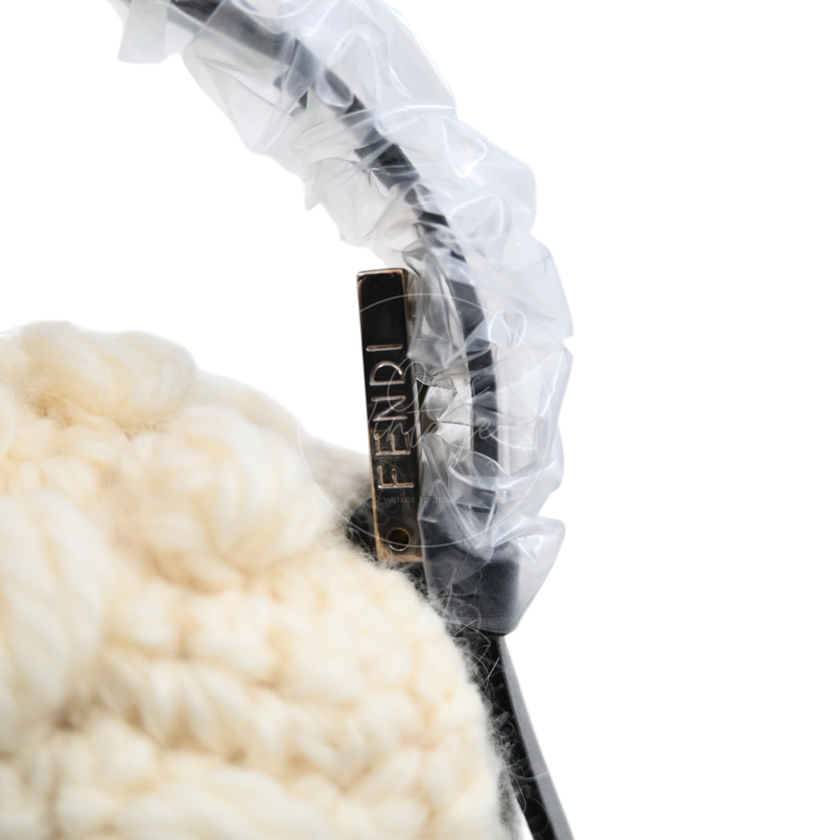 Fendi Mamma Baguette Knit Wool Handbag PHW White
