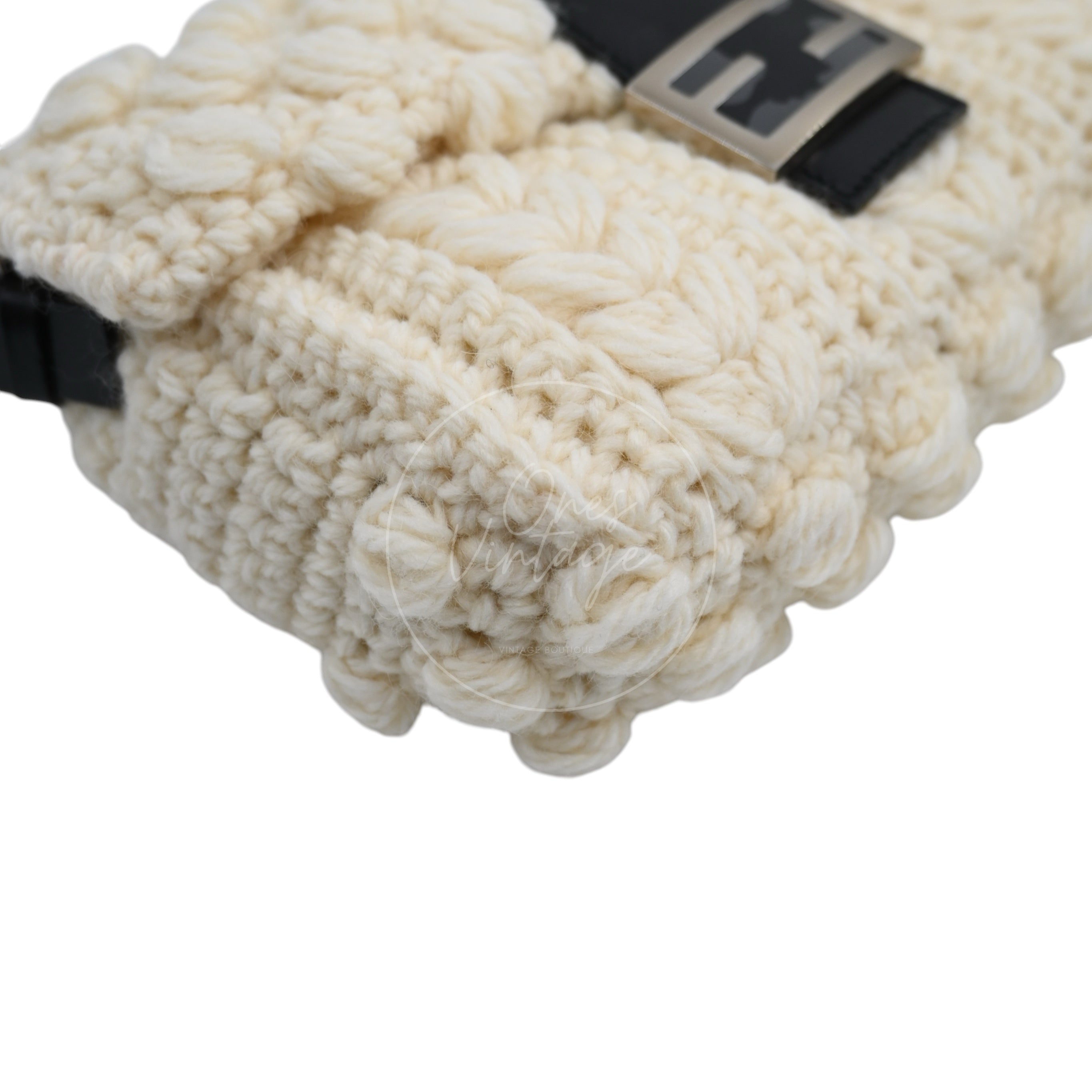 Fendi Mamma Baguette Knit Wool Handbag PHW White