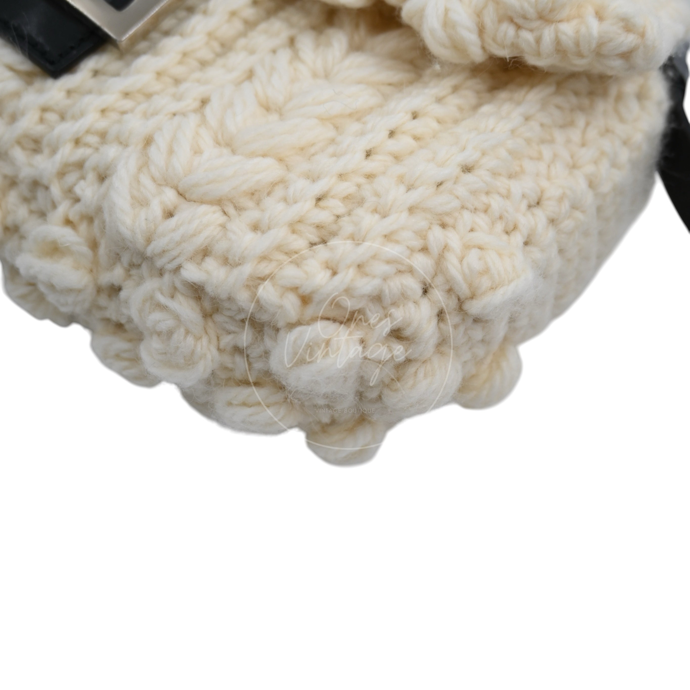 Fendi Mamma Baguette Knit Wool Handbag PHW White