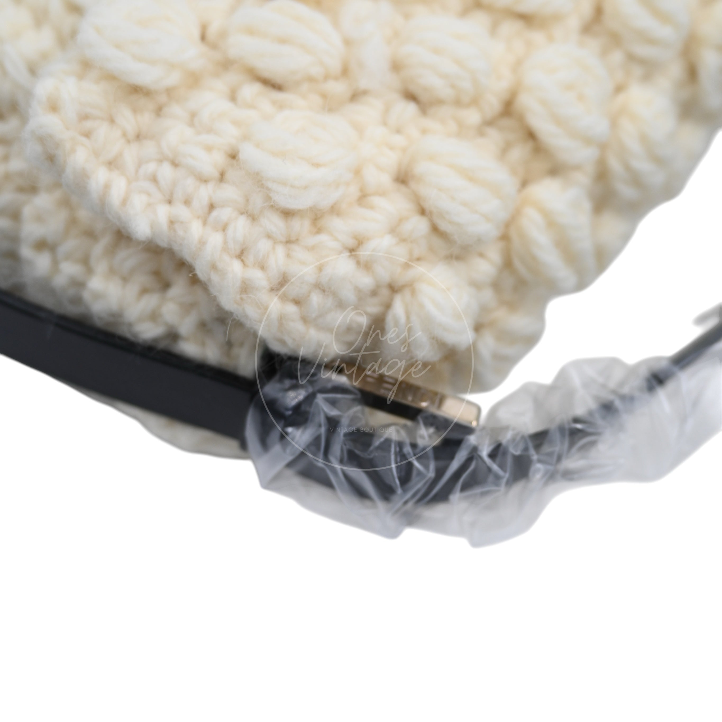 Fendi Mamma Baguette Knit Wool Handbag PHW White