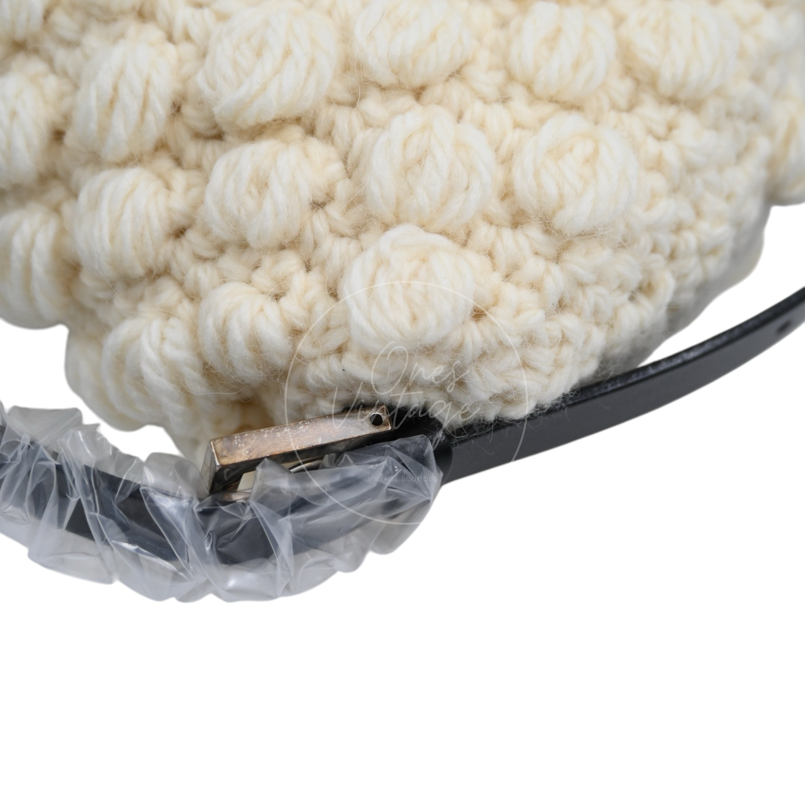 Fendi Mamma Baguette Knit Wool Handbag PHW White
