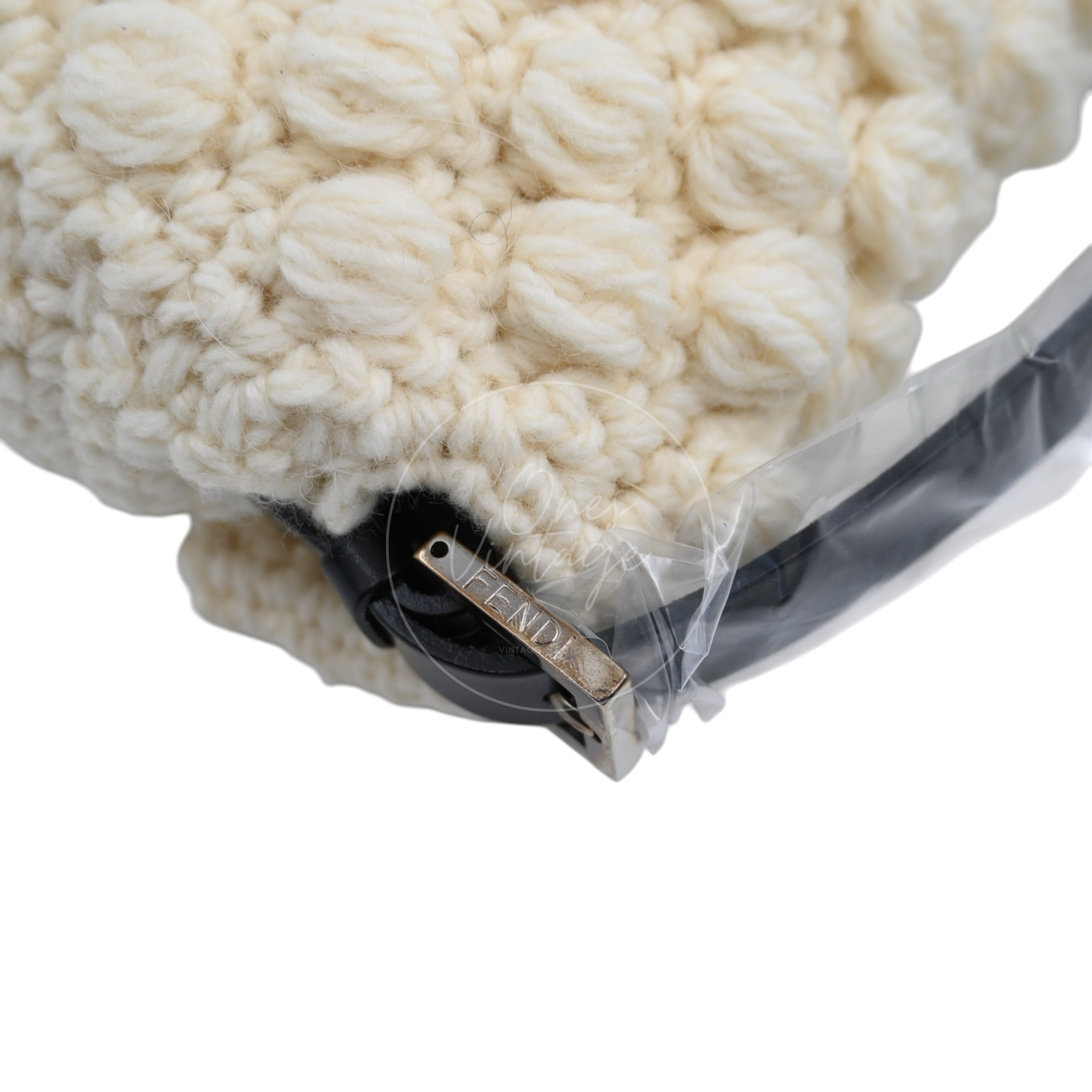 Fendi Mamma Baguette Knit Wool Handbag PHW White