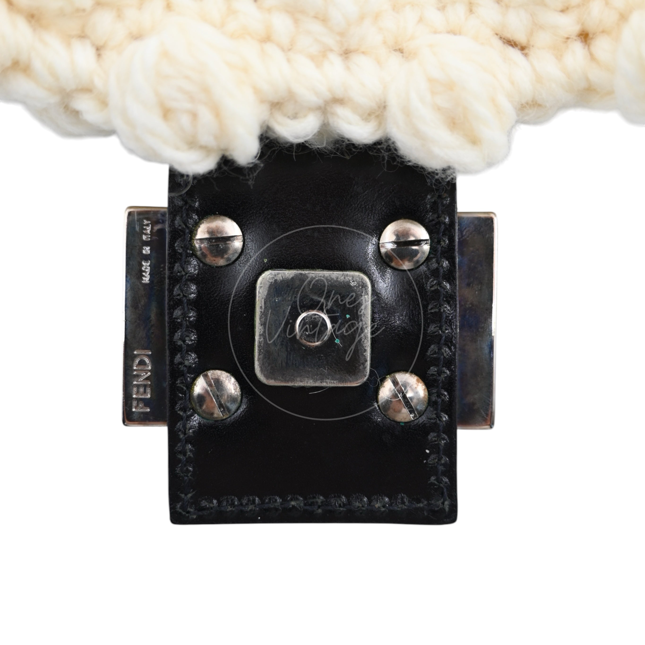 Fendi Mamma Baguette Knit Wool Handbag PHW White