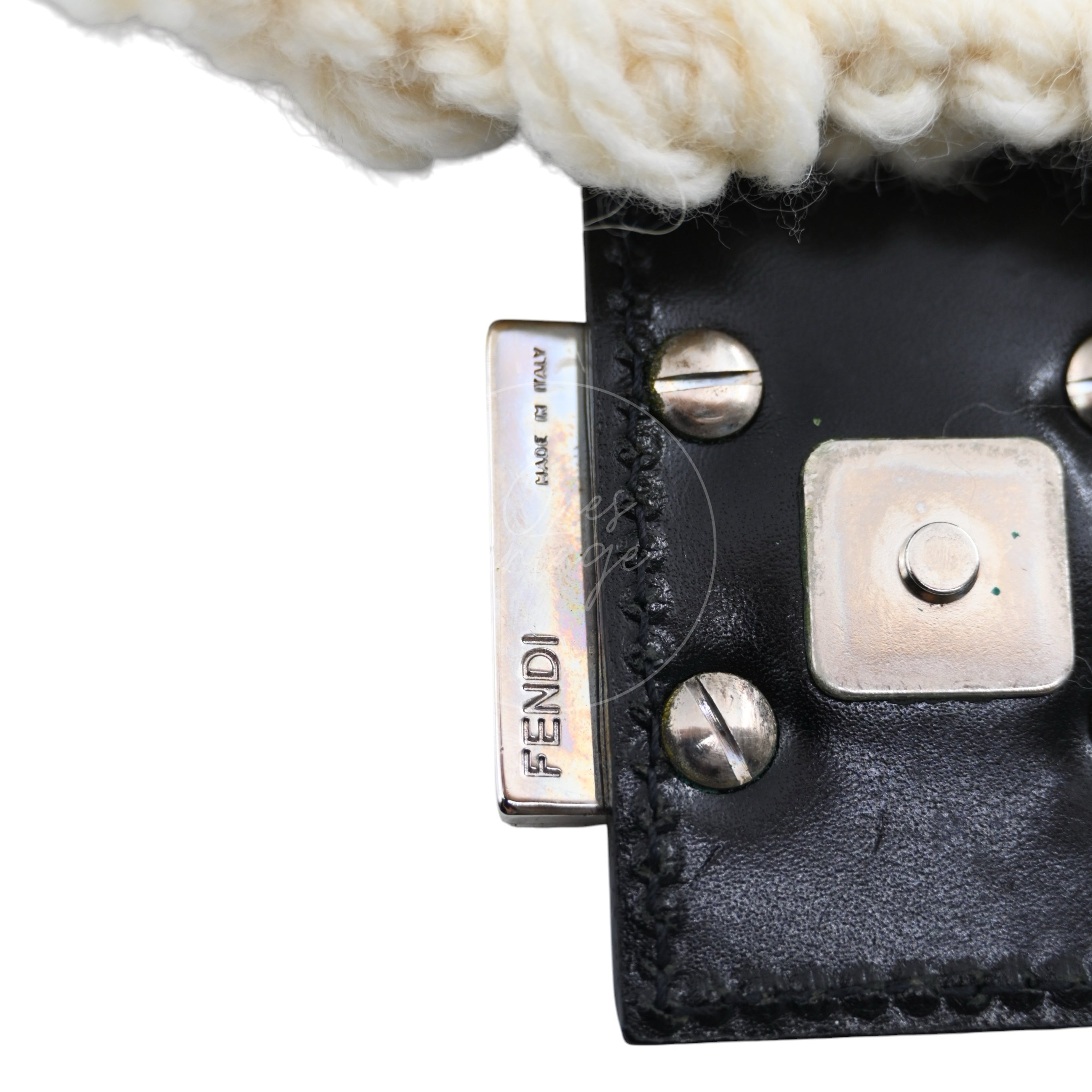 Fendi Mamma Baguette Knit Wool Handbag PHW White