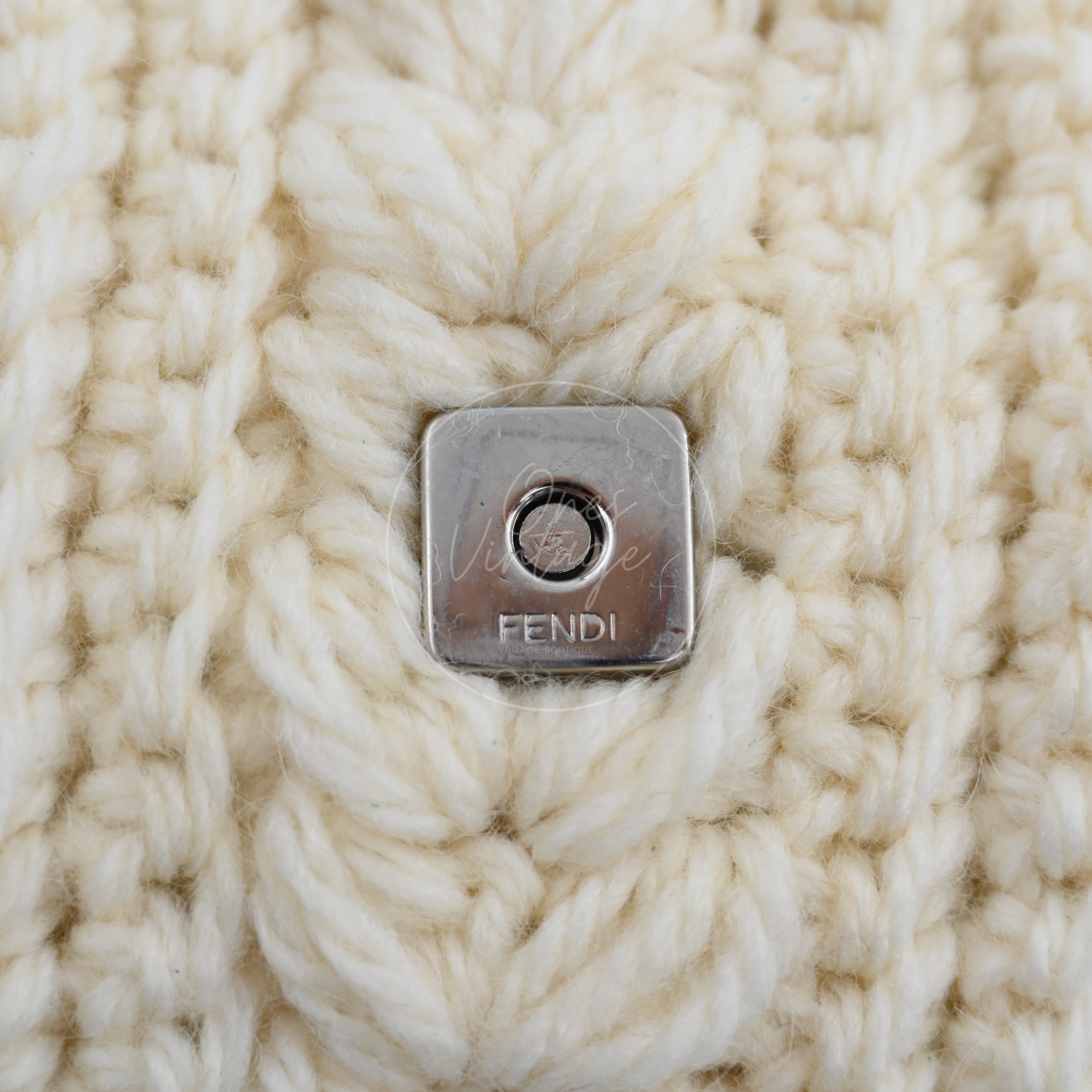 Fendi Mamma Baguette Knit Wool Handbag PHW White