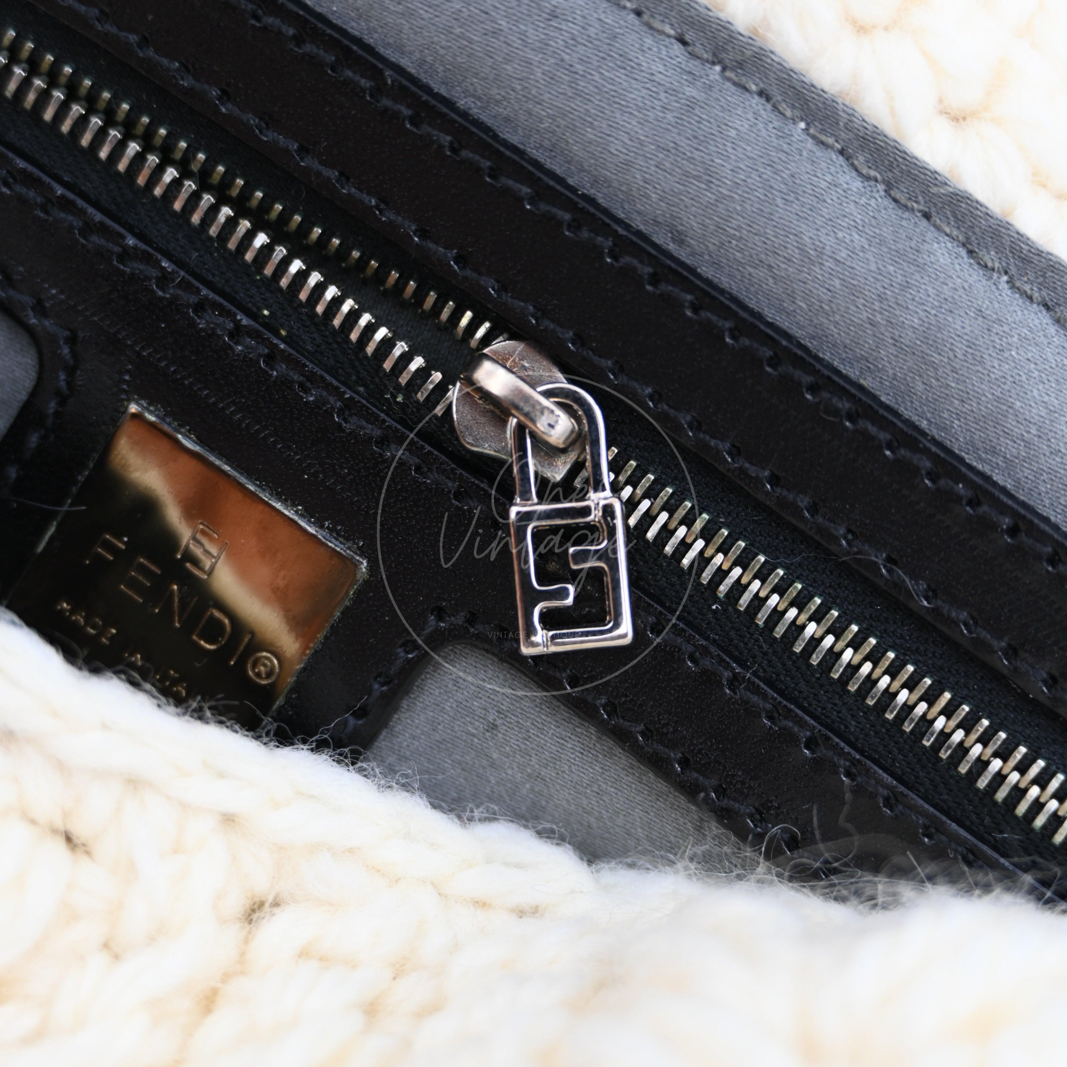 Fendi Mamma Baguette Knit Wool Handbag PHW White