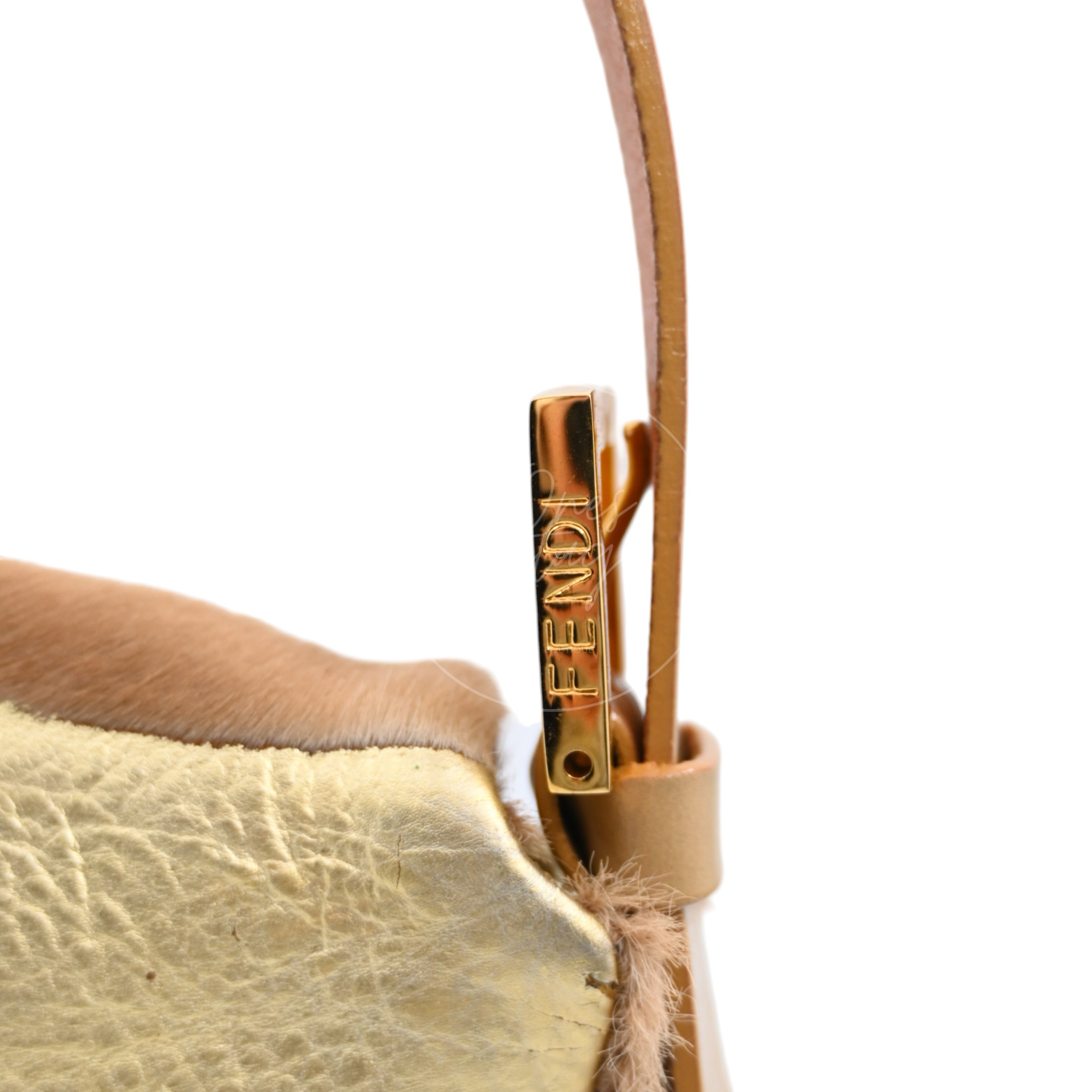 Fendi Pony Hair Baguette Shoulder Bag PHW Brown & Gold