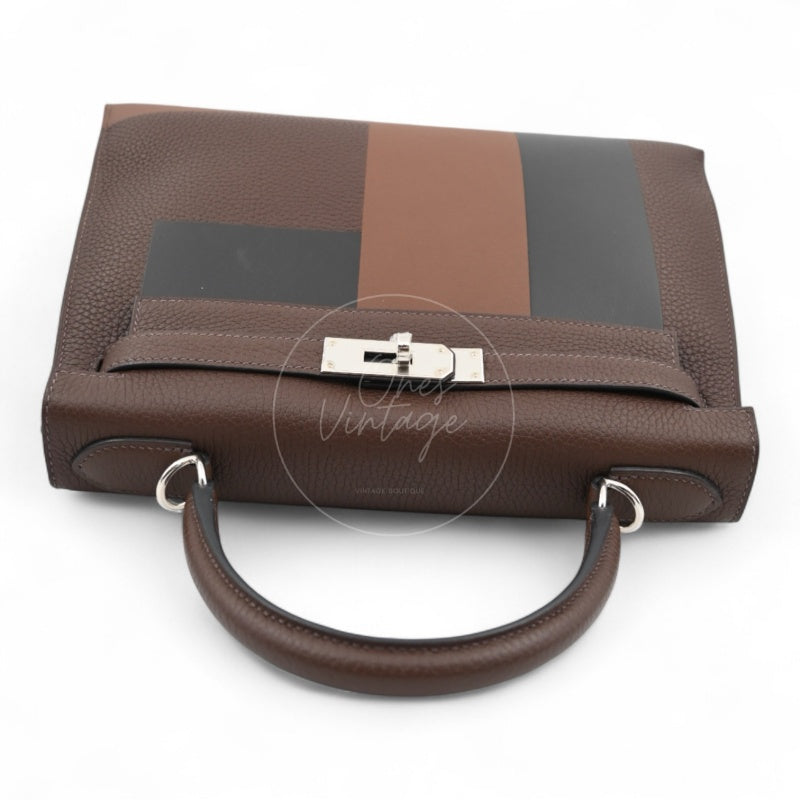 Hermes Kelly 28 PHW Vert Bronze and Brulée Sombrero Stamp D