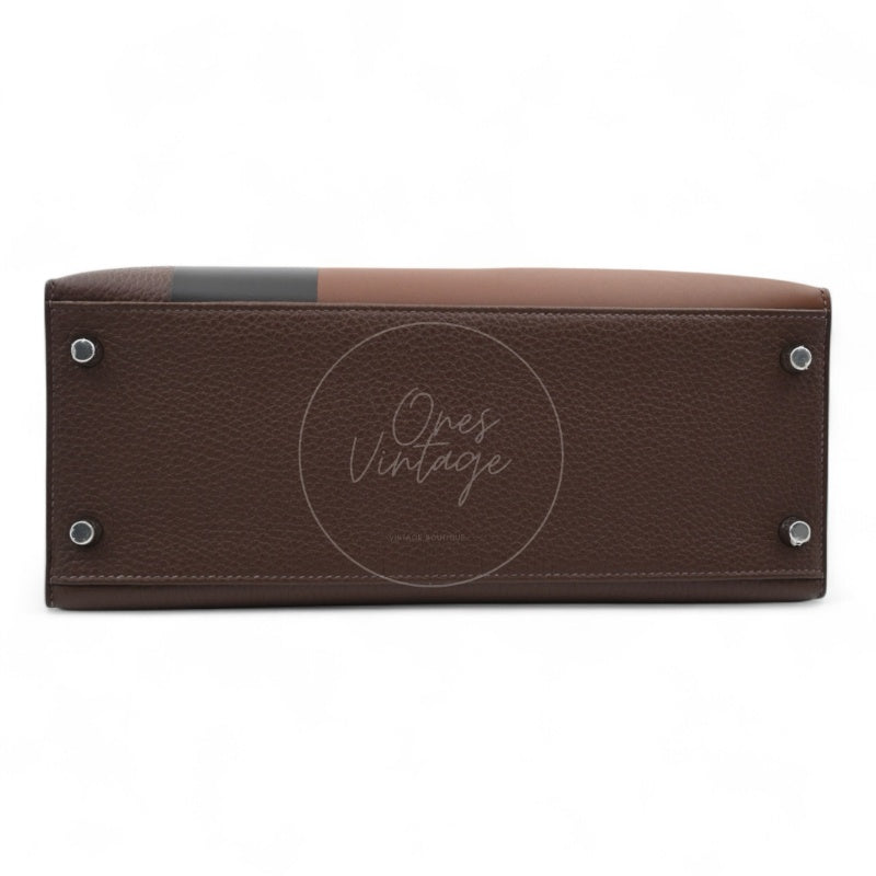 Hermes Kelly 28 PHW Vert Bronze and Brulée Sombrero Stamp D