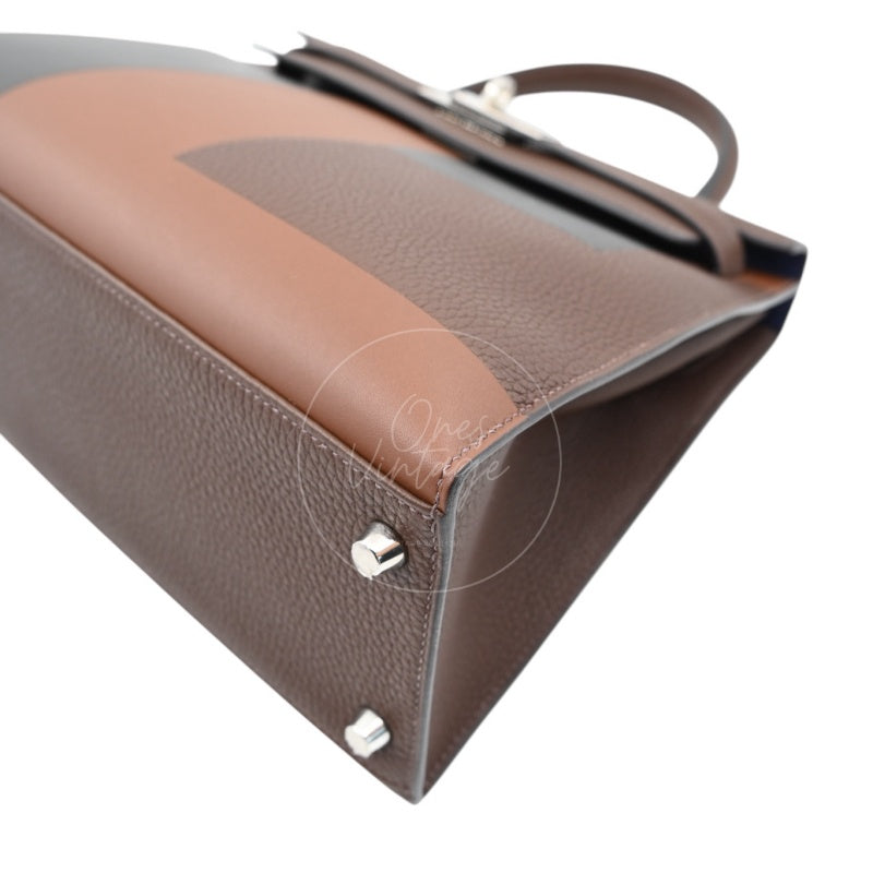 Hermes Kelly 28 PHW Vert Bronze and Brulée Sombrero Stamp D