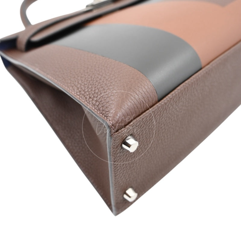 Hermes Kelly 28 PHW Vert Bronze and Brulée Sombrero Stamp D