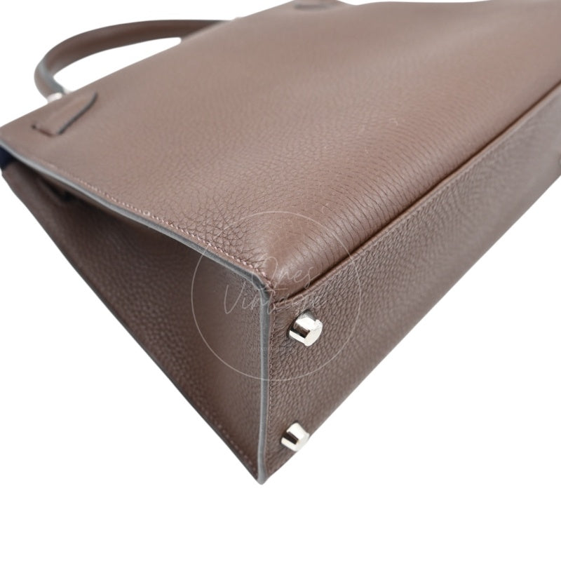 Hermes Kelly 28 PHW Vert Bronze and Brulée Sombrero Stamp D