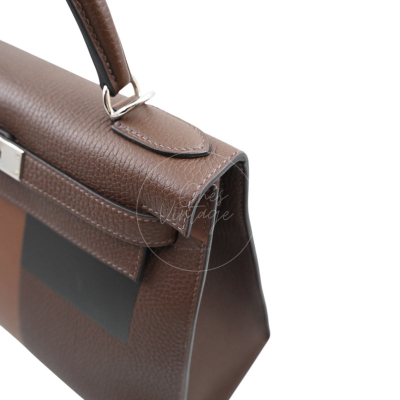 Hermes Kelly 28 PHW Vert Bronze and Brulée Sombrero Stamp D