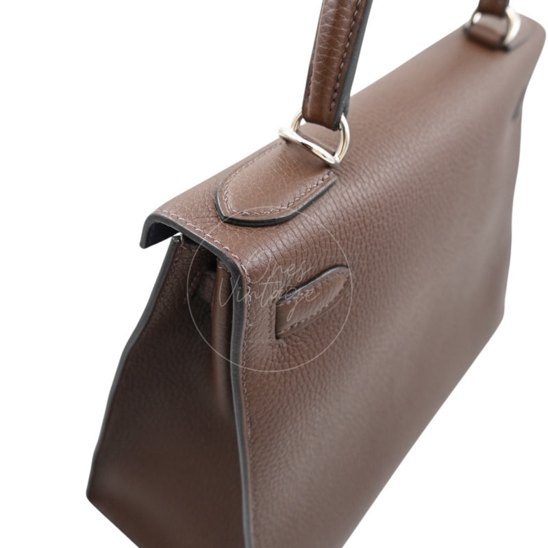 Hermes Kelly 28 PHW Vert Bronze and Brulée Sombrero Stamp D