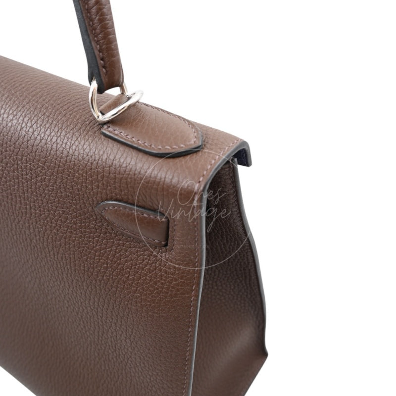 Hermes Kelly 28 PHW Vert Bronze and Brulée Sombrero Stamp D