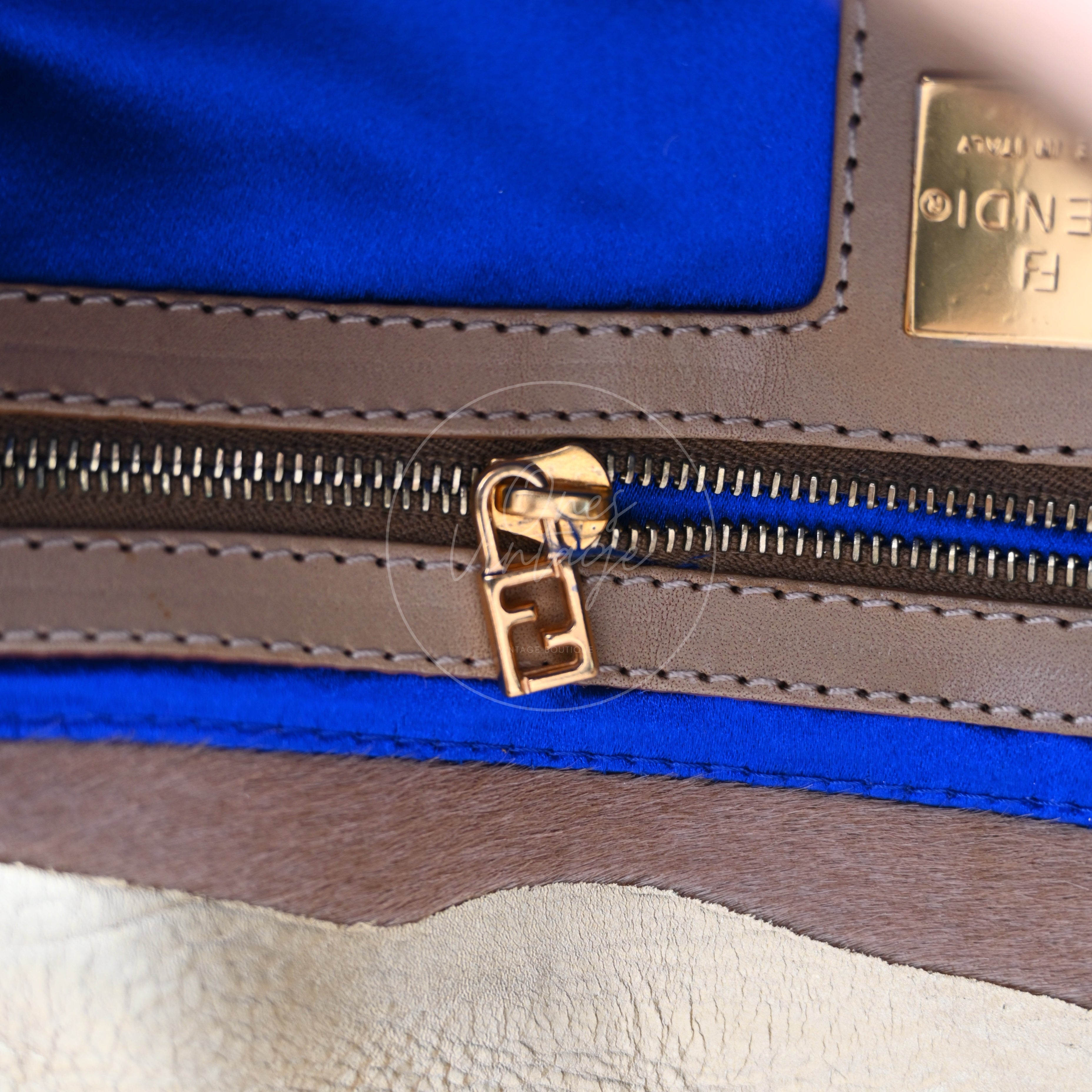 Fendi Pony Hair Baguette Shoulder Bag PHW Brown & Gold